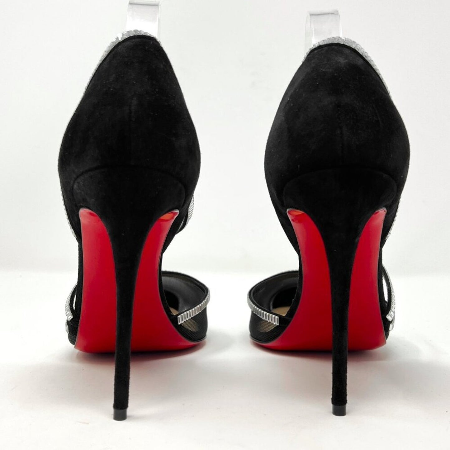 Christian Louboutin Chiara Crystal Embellished Black Suede Pointed Heels Pumps