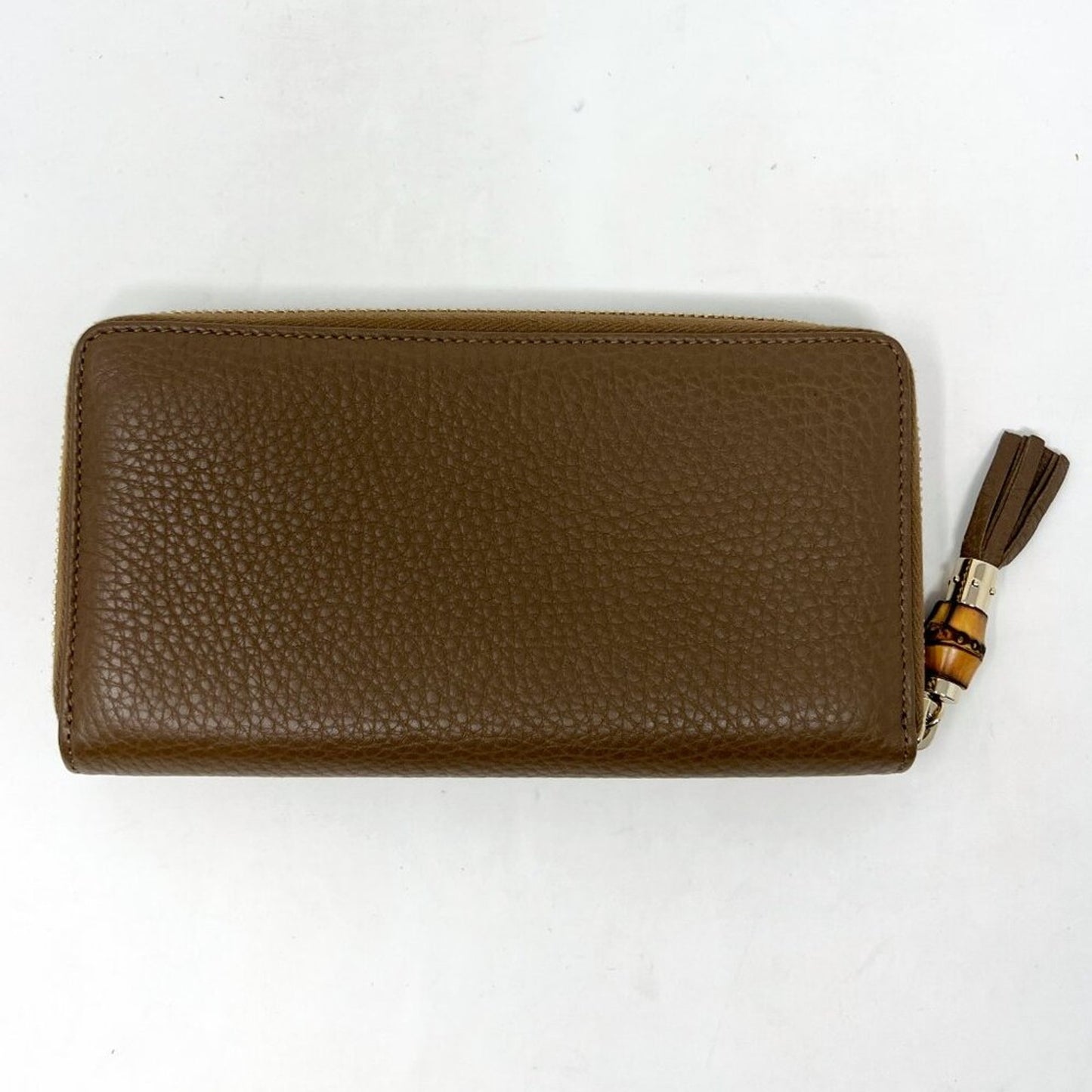 Gucci Bamboo Tassel Zip Continental Wallet Brown Textured Leather Italy