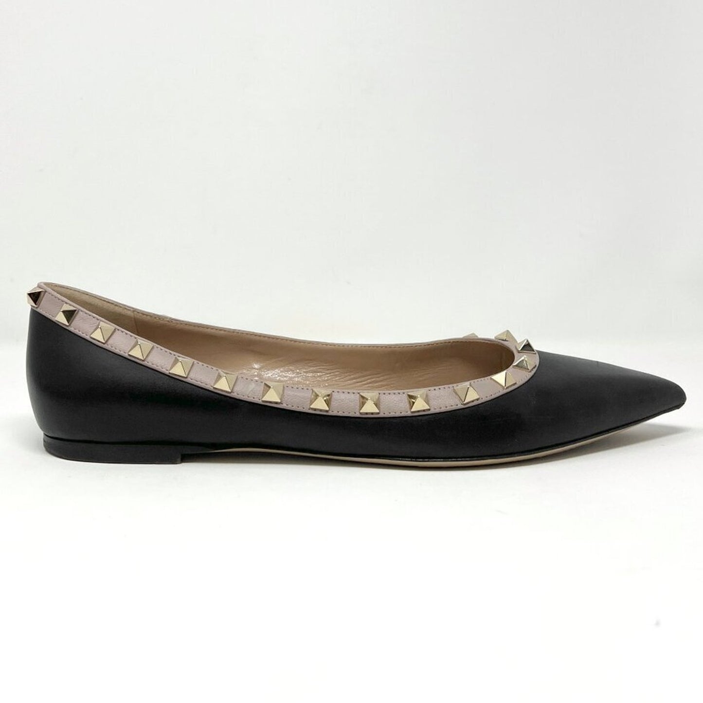 Valentino Rockstud Two-Tone Black Tan Leather Pointed Toe Flats