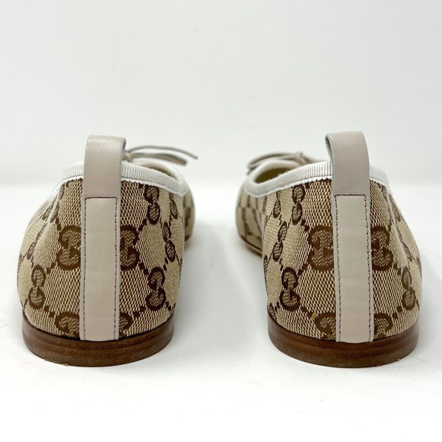 Gucci Brown Logo Monogram Miro Soft Supreme Canvas White Leather Ballet Flats
