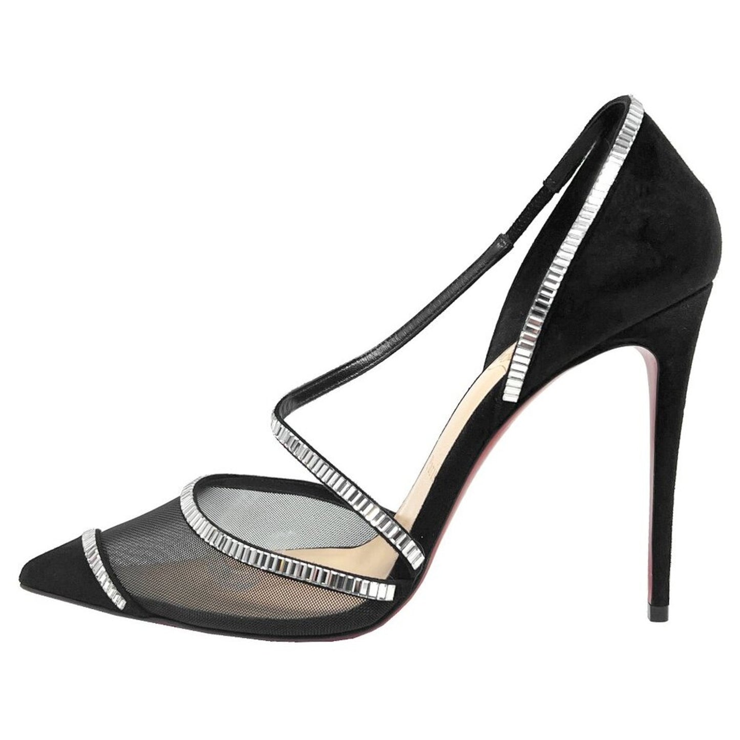 Christian Louboutin Chiara Crystal Embellished Black Suede Pointed Heels Pumps