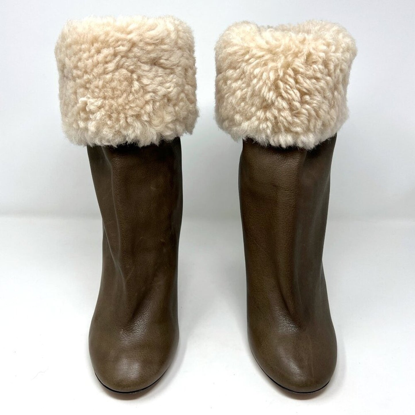 Isabel Marant Green Brown Leather Shearling Lined Lafkee Cone Heel Tall Boots