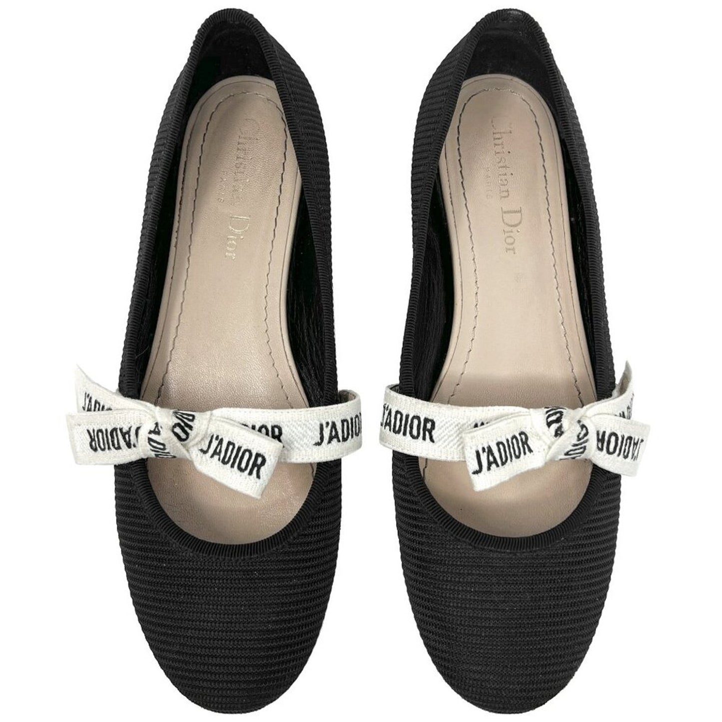 Christian Dior Miss Dior Black Mesh Ballet Flats with J'ADIOR Logo Bow, Size 38