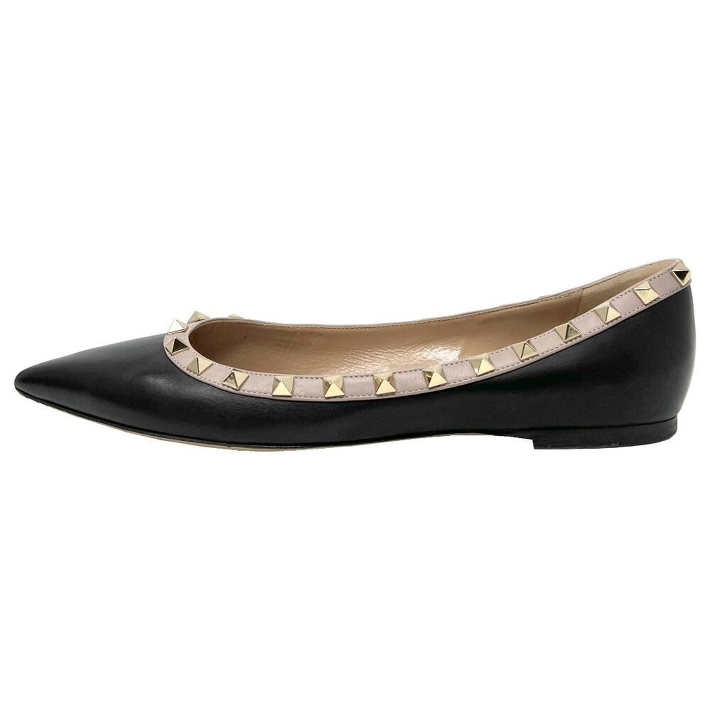 Valentino Rockstud Two-Tone Black Tan Leather Pointed Toe Flats