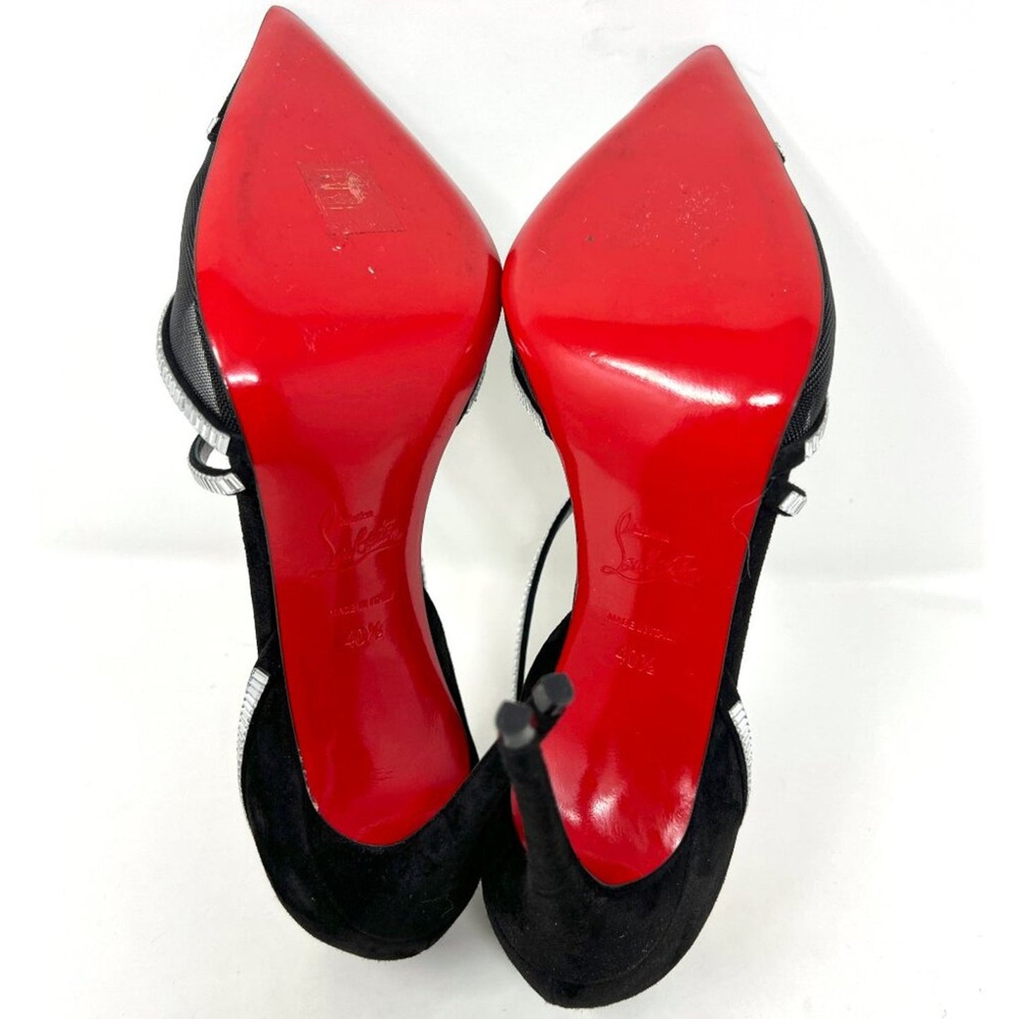 Christian Louboutin Chiara Crystal Embellished Black Suede Pointed Heels Pumps