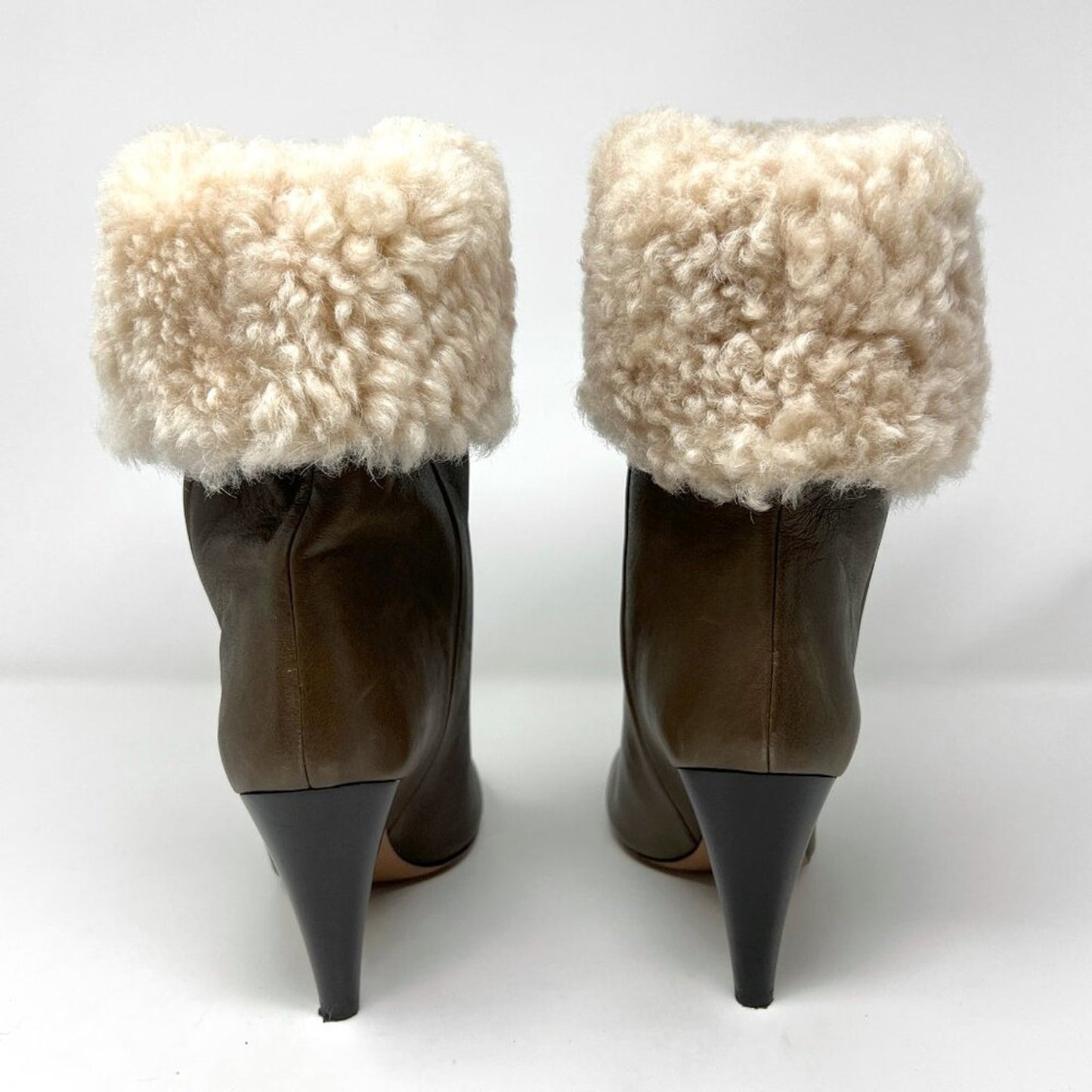 Isabel Marant Green Brown Leather Shearling Lined Lafkee Cone Heel Tall Boots