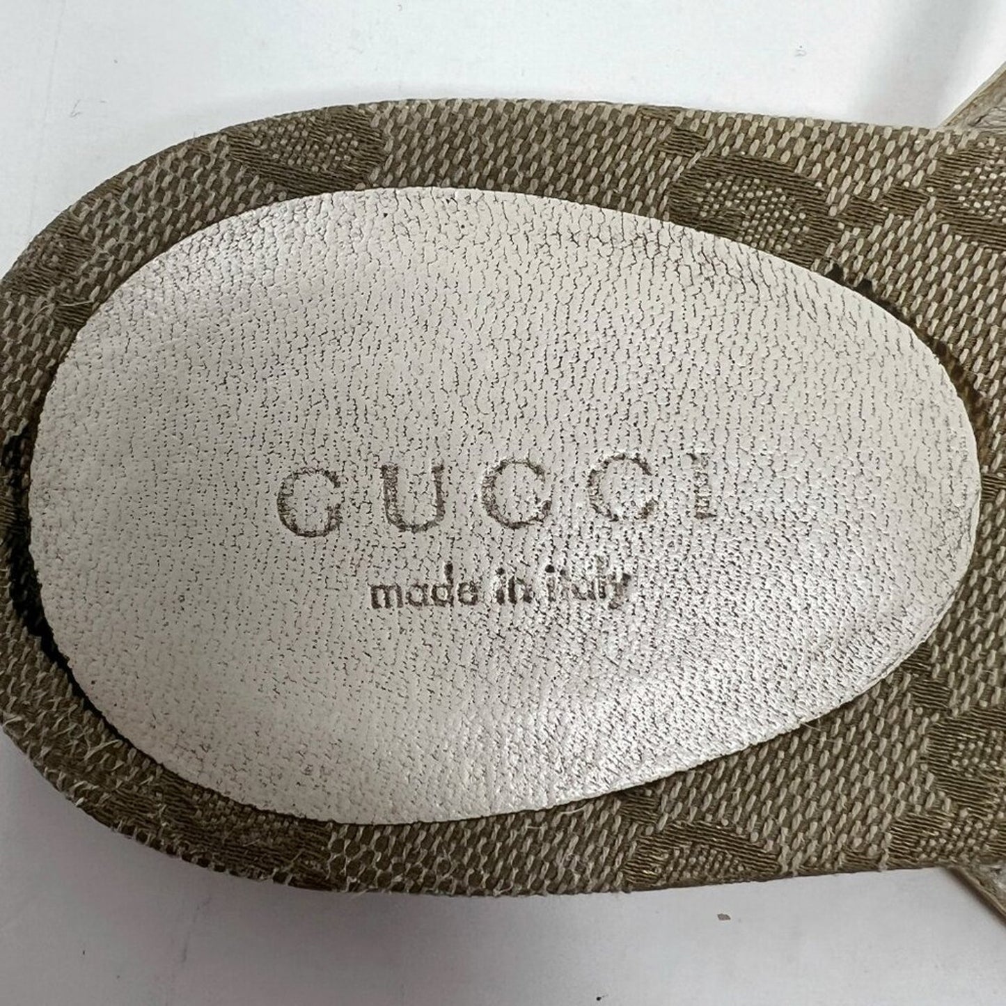 Gucci Monogram Heart Logo Thong Sandals Beige Gold Size EU 38.5