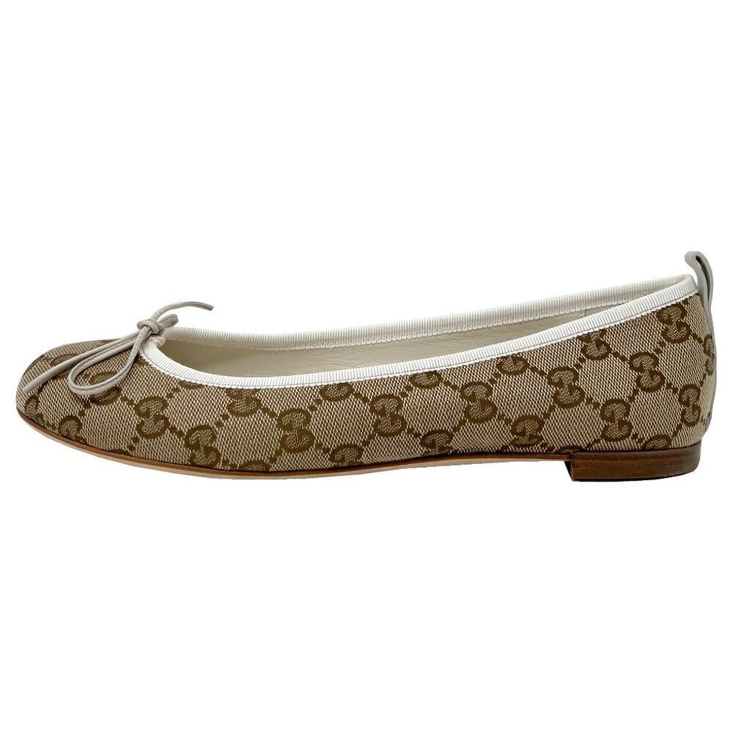 Gucci Brown Logo Monogram Miro Soft Supreme Canvas White Leather Ballet Flats
