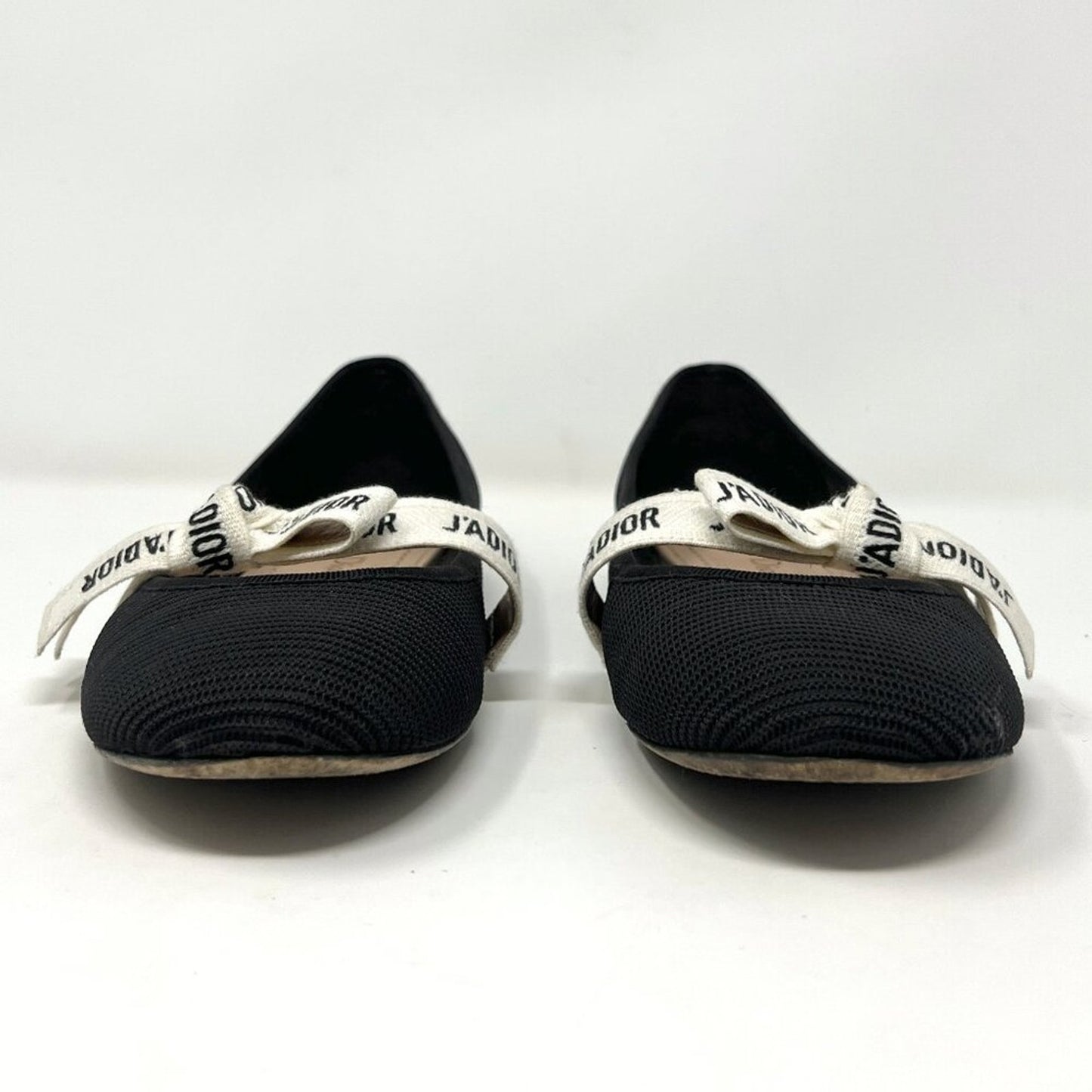 Christian Dior Miss Dior Black Mesh Ballet Flats with J'ADIOR Logo Bow, Size 38
