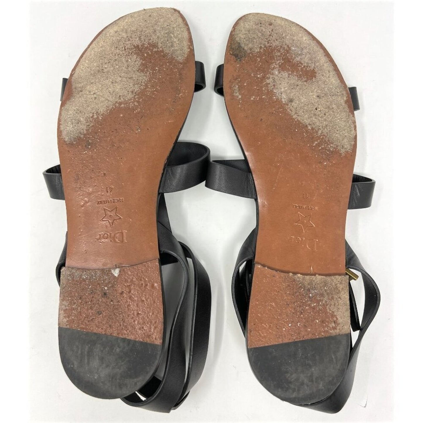 Christian Dior Double-D Gold Buckle Black Leather Gladiator Strappy Flat Sandals