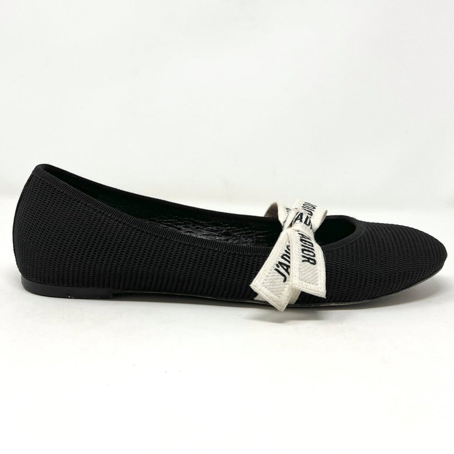 Christian Dior Miss Dior Black Mesh Ballet Flats with J'ADIOR Logo Bow, Size 38