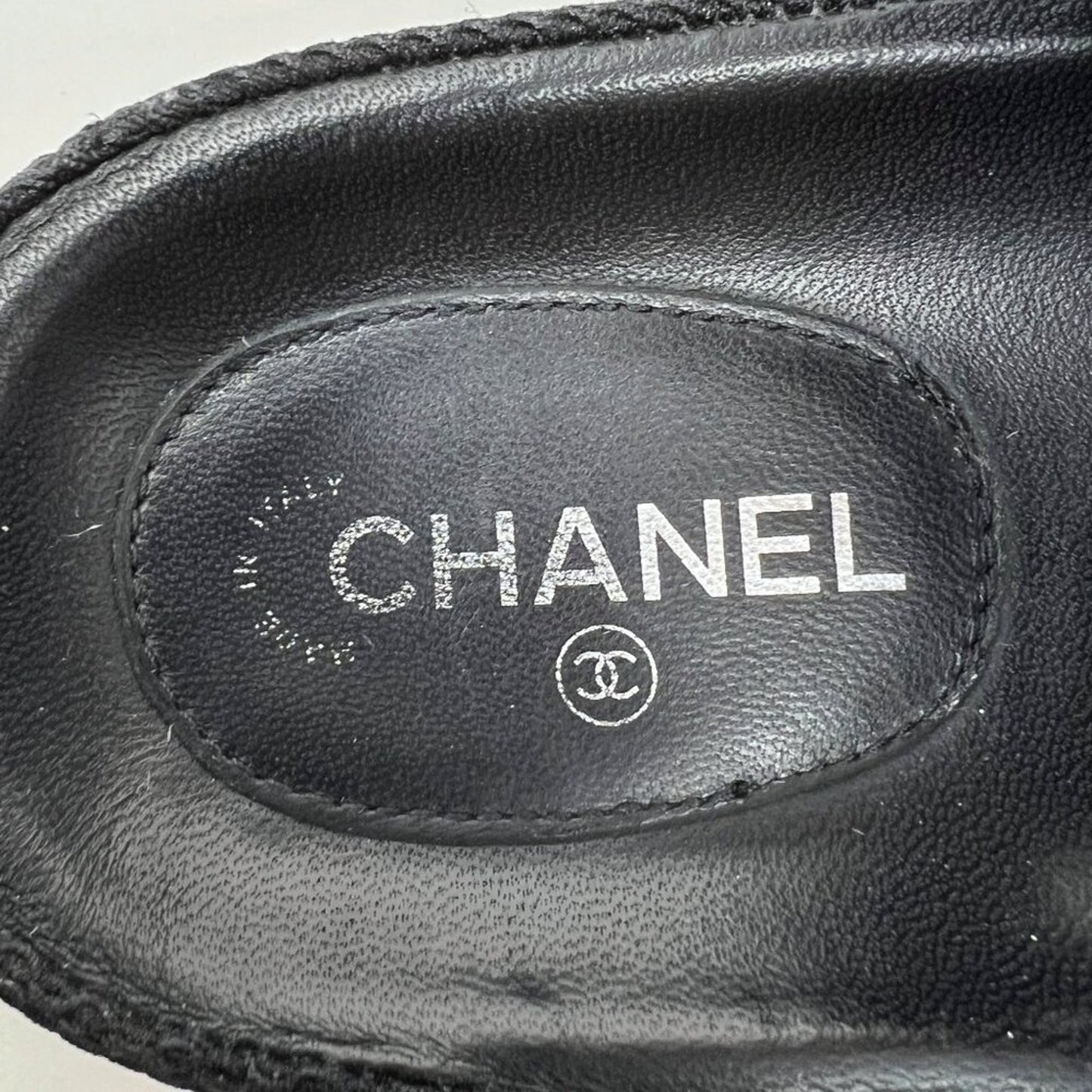 Chanel Black Quilted Textured Fabric Logo Flat Double Strap Dad Sandals