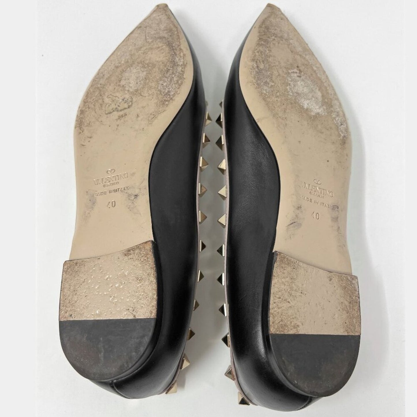 Valentino Rockstud Two-Tone Black Tan Leather Pointed Toe Flats