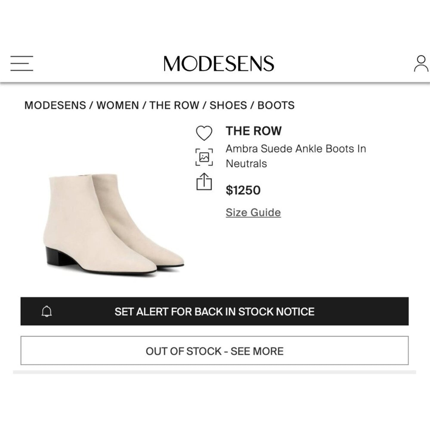 The Row Ambra Suede Ivory Beige Ankle Boots Pointed Toe Booties