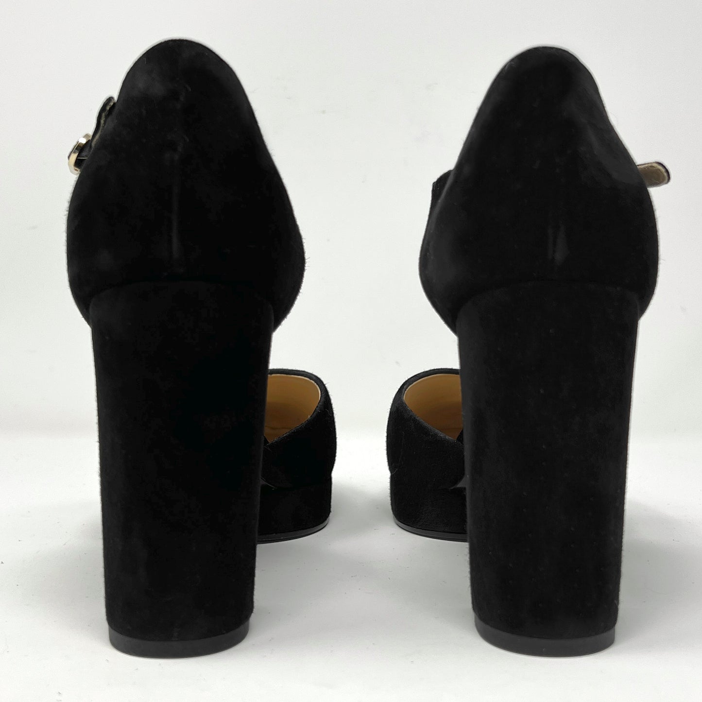 Chanel Black Grosgrain Logo Cap Toe Suede D'Orsay Platform Pumps Size EU 41