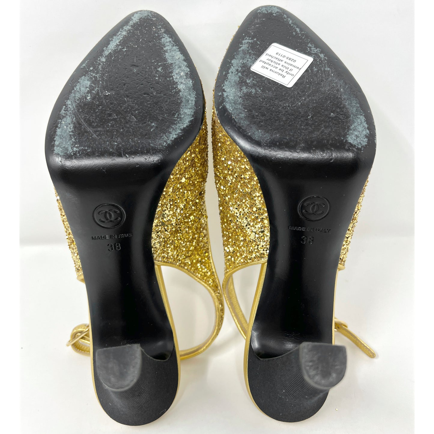 Chanel Black Grosgrain Cap Toe Gold Glitter Slingback Platform Pumps Size EU 38