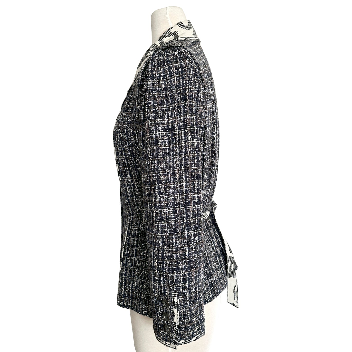 Chanel Vintage Tweed Logo Collar Blazer Jacket Size EU 42
