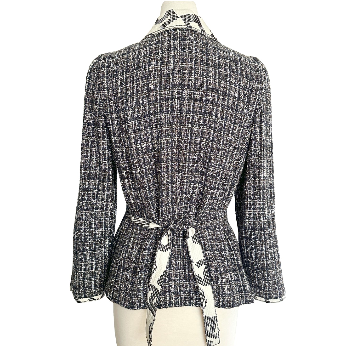 Chanel Vintage Tweed Logo Collar Blazer Jacket Size EU 42