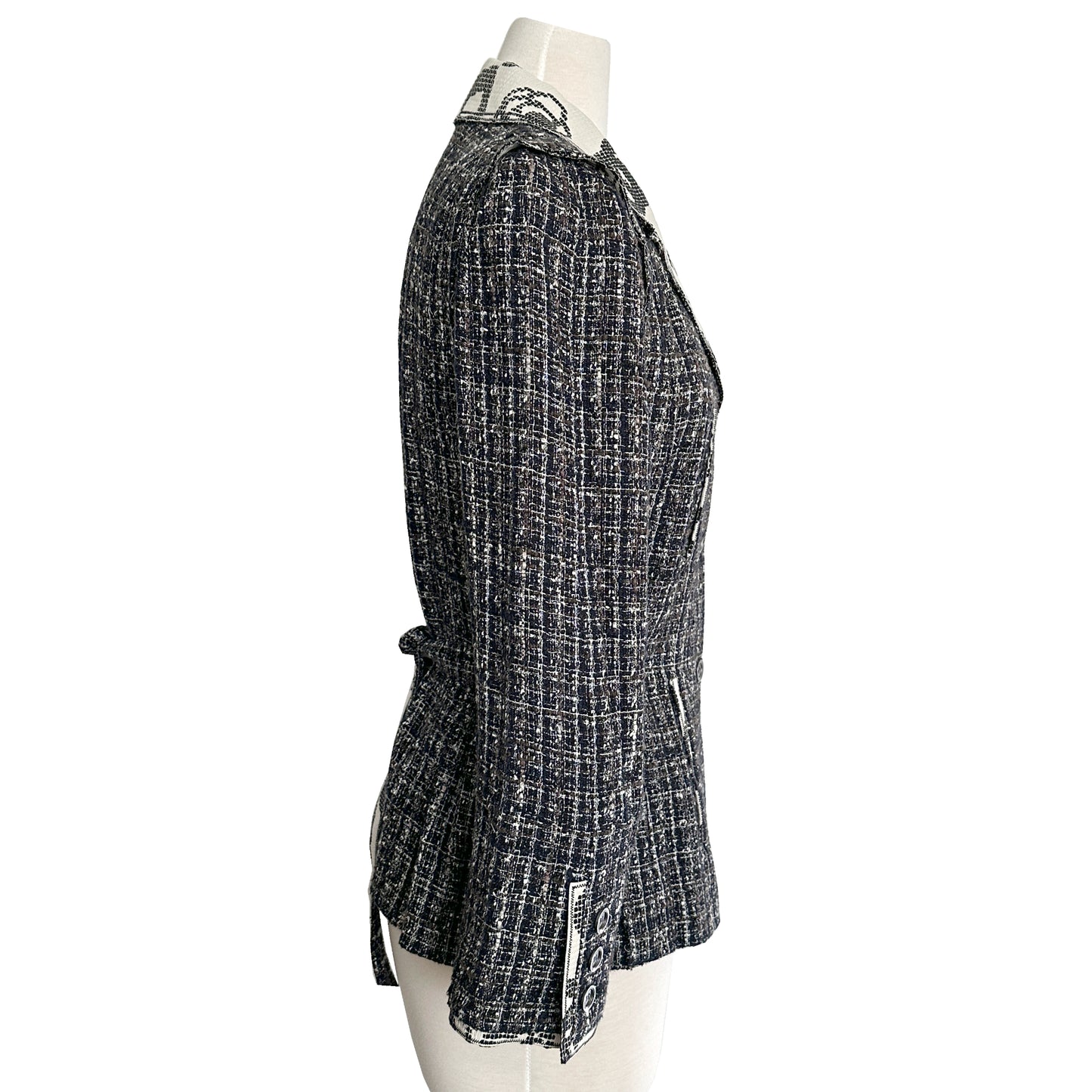 Chanel Vintage Tweed Logo Collar Blazer Jacket Size EU 42