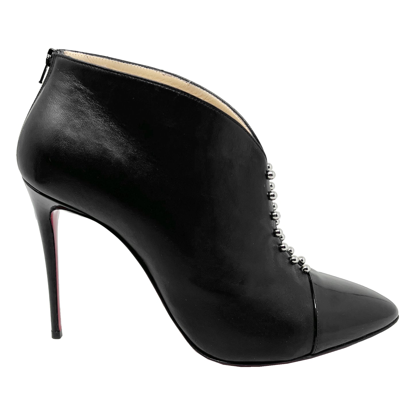 Christian Louboutin Preduboots Black Leather Patent Cap Toe Ankle Boots Heels Size EU 41