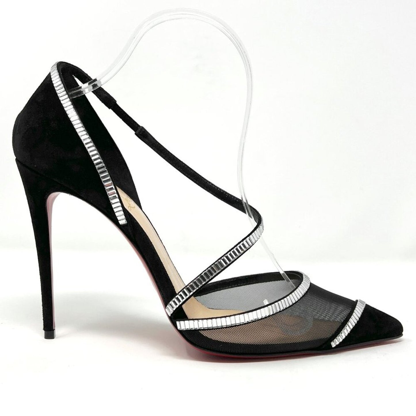 Christian Louboutin Chiara Crystal Embellished Black Suede Pointed Heels Pumps