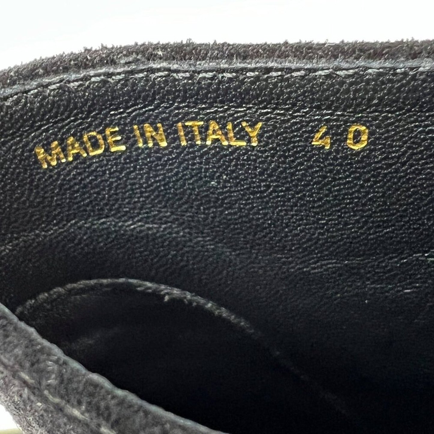 Prada Black Suede Block Heel Metal Logo Round Toe Zip Up Ankle Boots