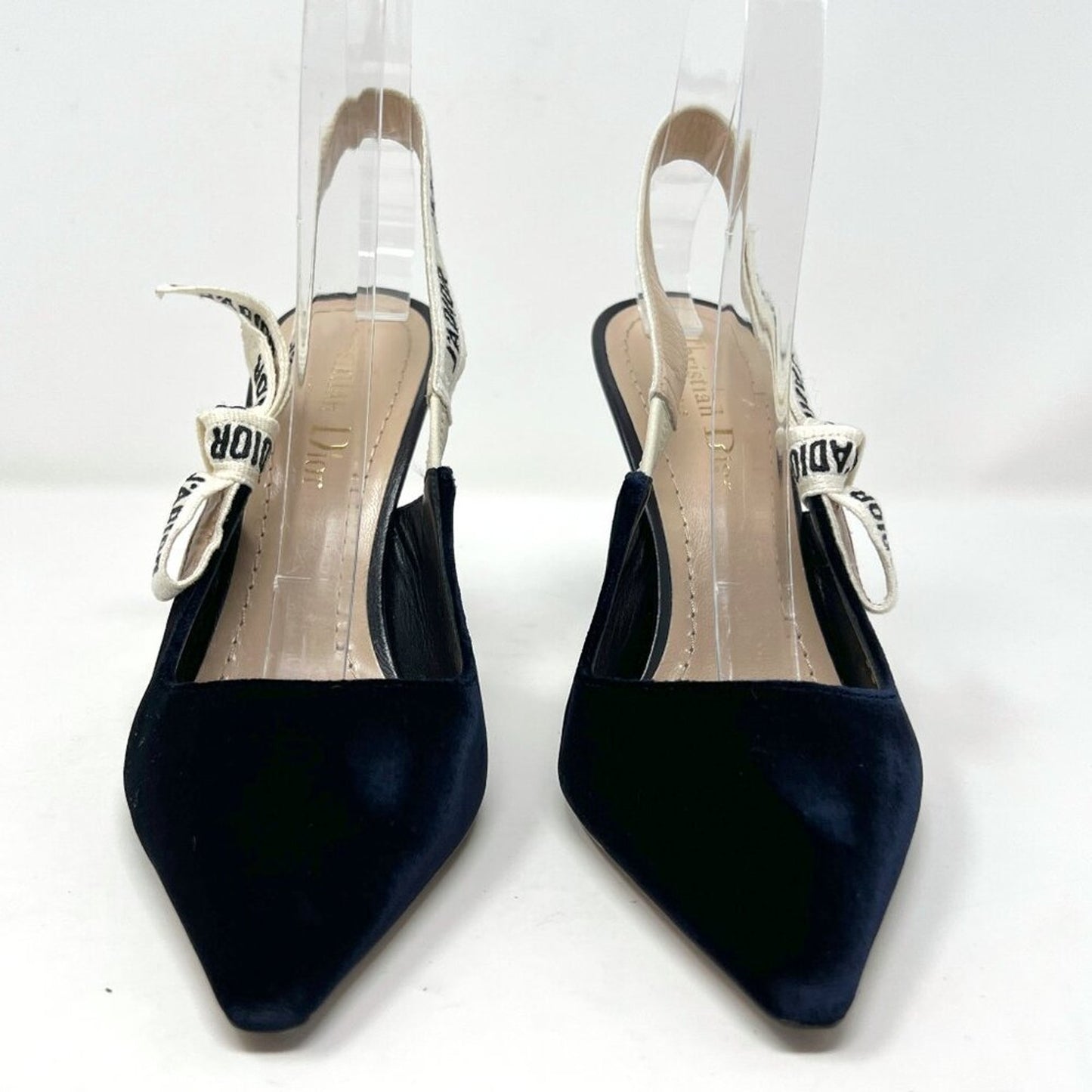 Dior J'Adior Blue Velvet Slingback Pumps with Logo Straps Size EU 36