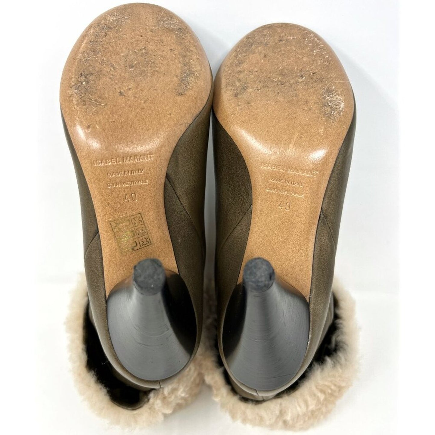 Isabel Marant Green Brown Leather Shearling Lined Lafkee Cone Heel Tall Boots