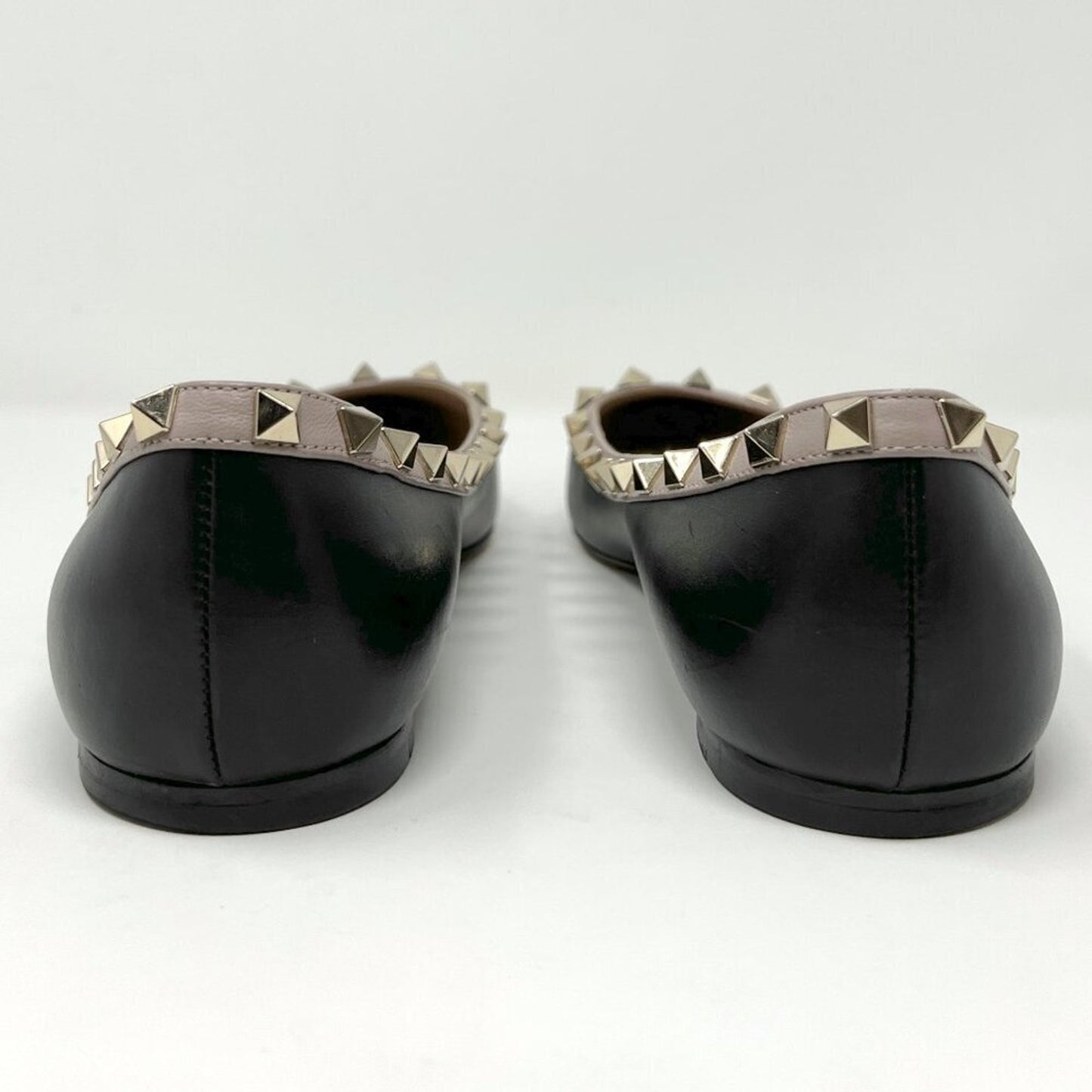 Valentino Rockstud Two-Tone Black Tan Leather Pointed Toe Flats