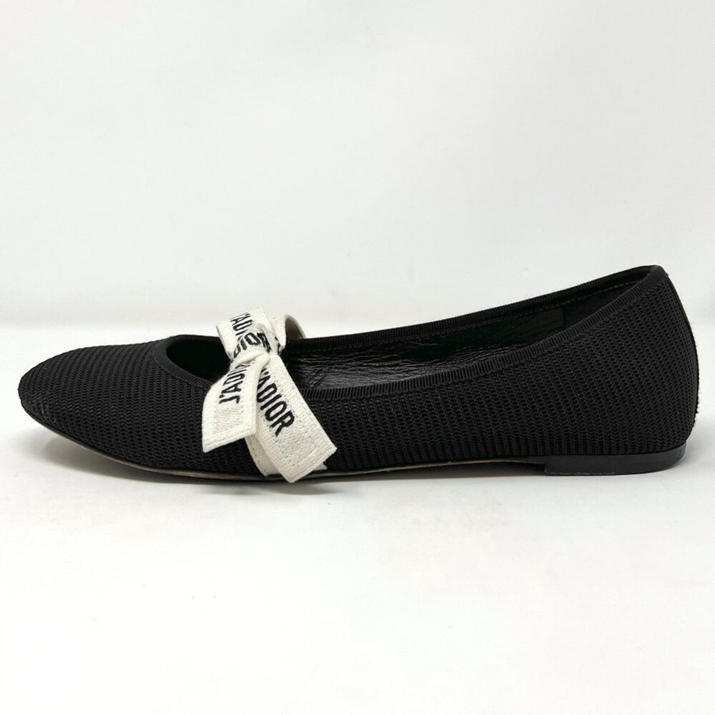 Christian Dior Miss Dior Black Mesh Ballet Flats with J'ADIOR Logo Bow, Size 38
