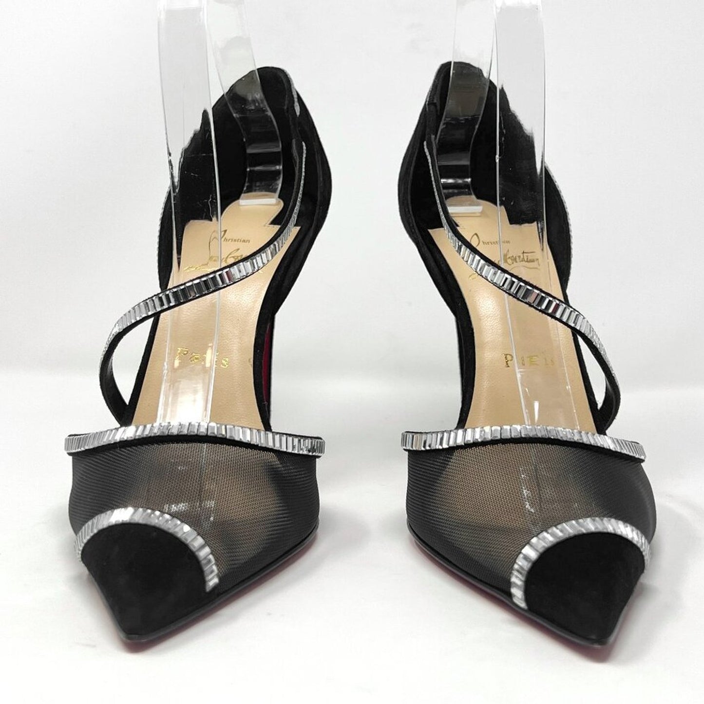 Christian Louboutin Chiara Crystal Embellished Black Suede Pointed Heels Pumps