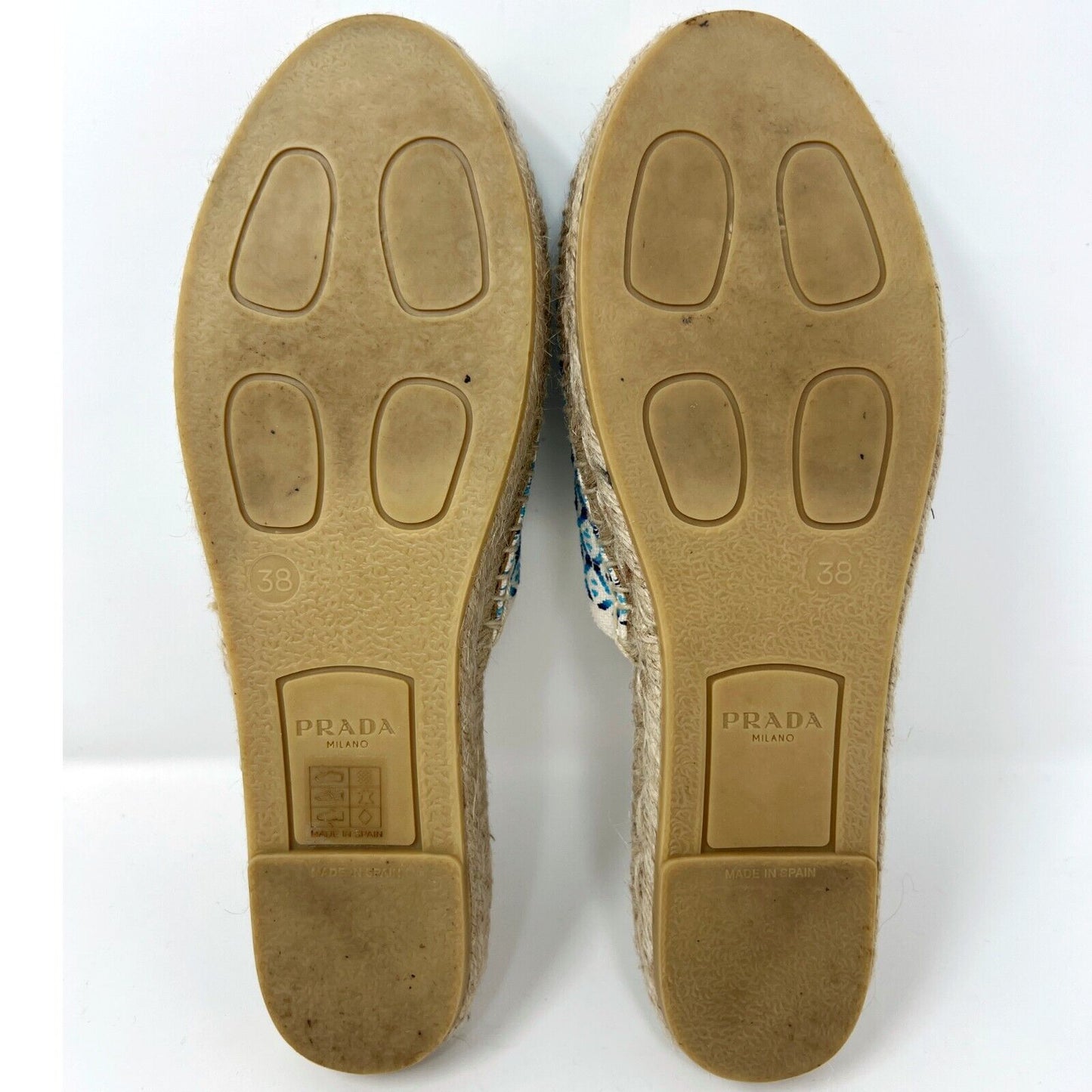 Prada Nastro Jacquard Blue White Embroidered Logo Espadrilles Flats Slippers
