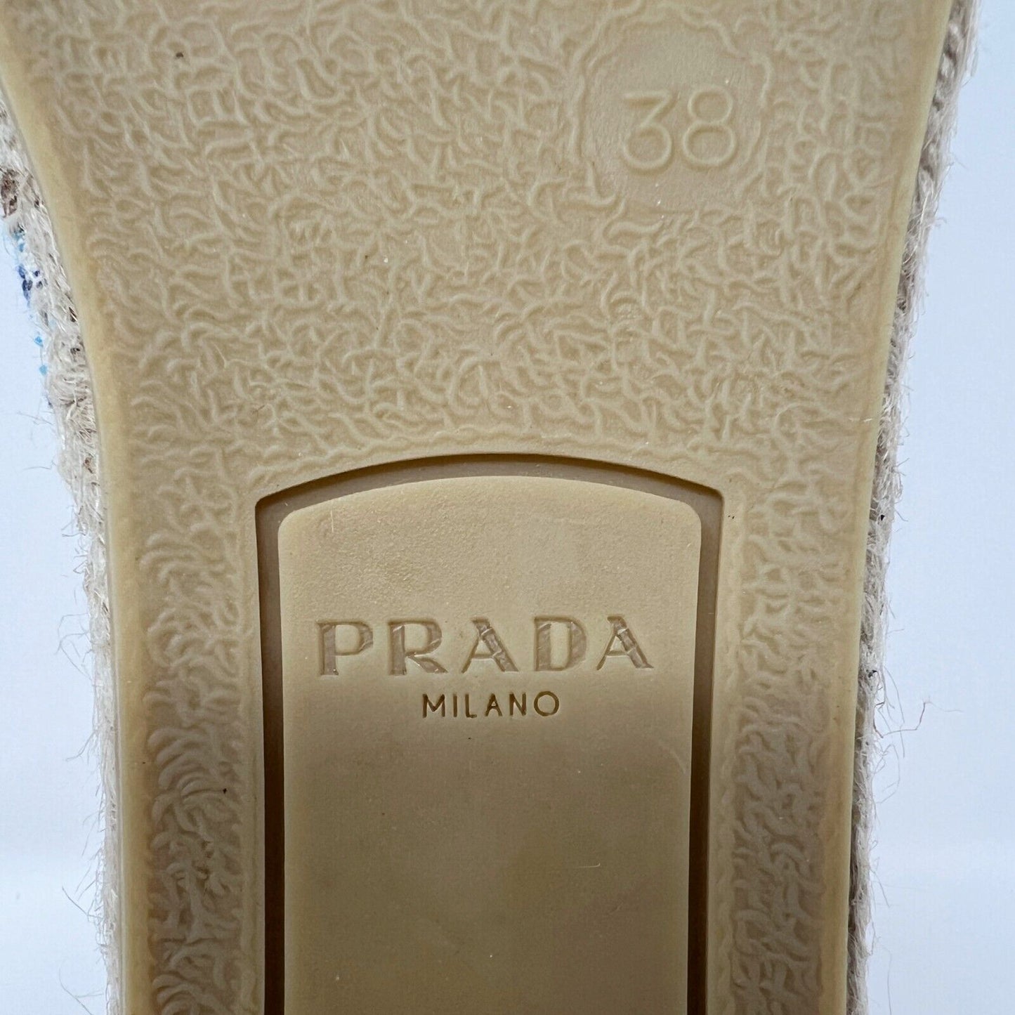 Prada Nastro Jacquard Blue White Embroidered Logo Espadrilles Flats Slippers