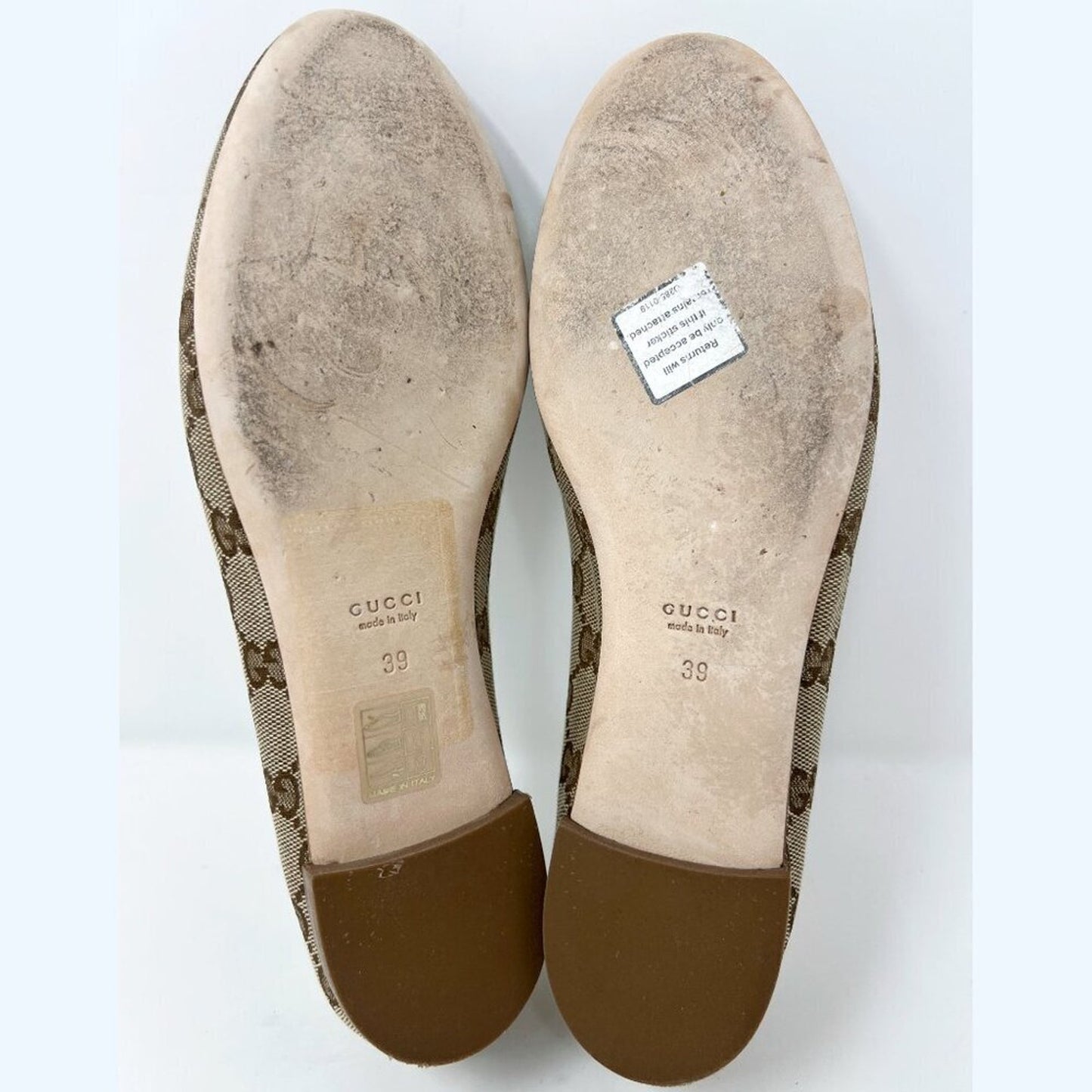 Gucci Brown Logo Monogram Miro Soft Supreme Canvas White Leather Ballet Flats