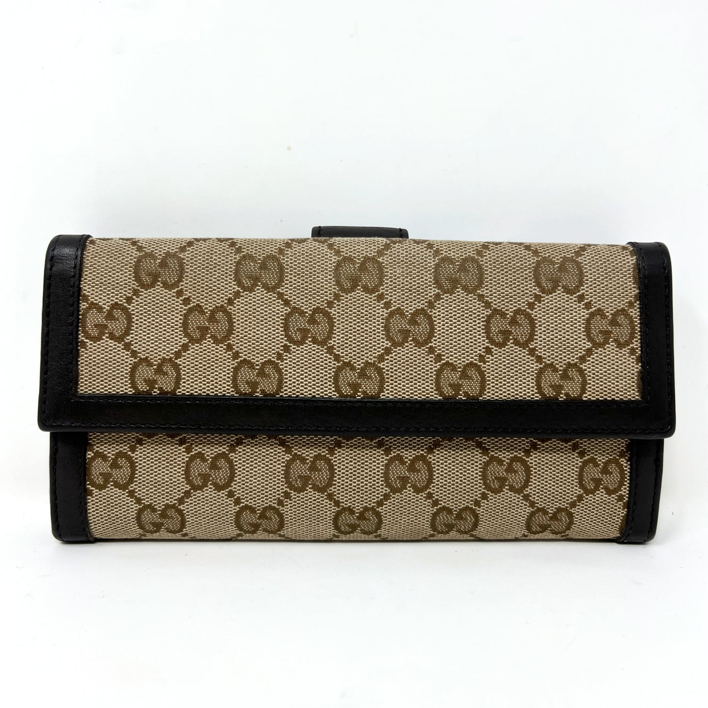 Gucci Scarlett Brown Monogram Canvas Logo Leather Trim Wallet