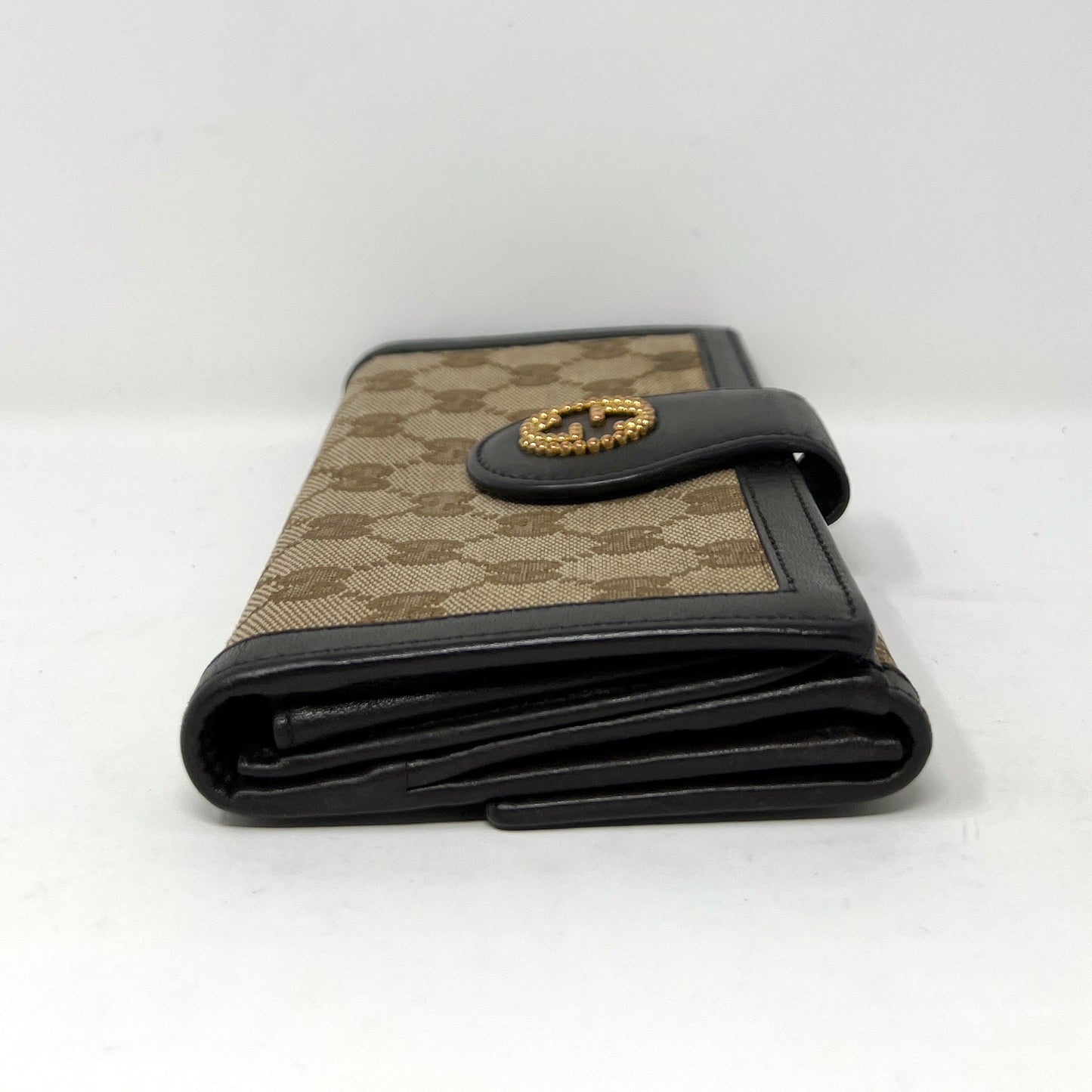 Gucci Scarlett Brown Monogram Canvas Logo Leather Trim Wallet