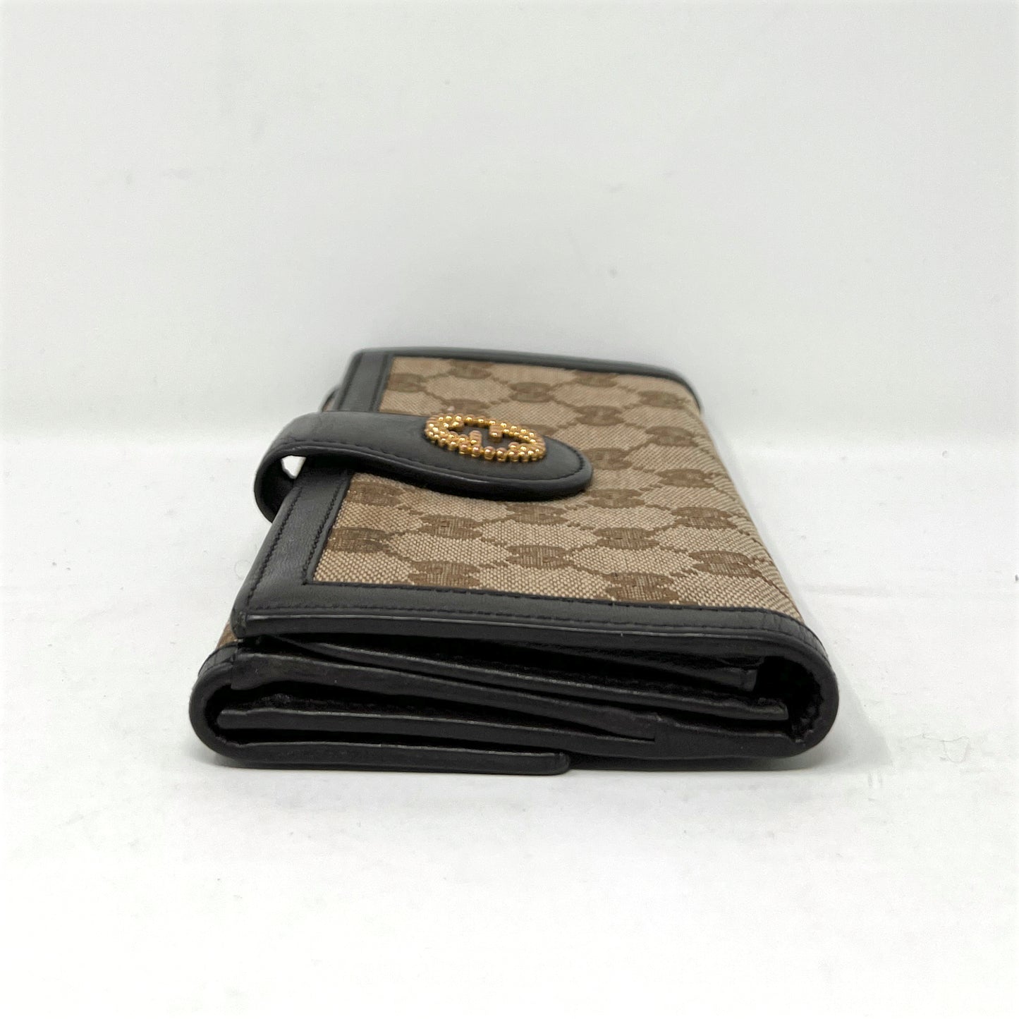 Gucci Scarlett Brown Monogram Canvas Logo Leather Trim Wallet