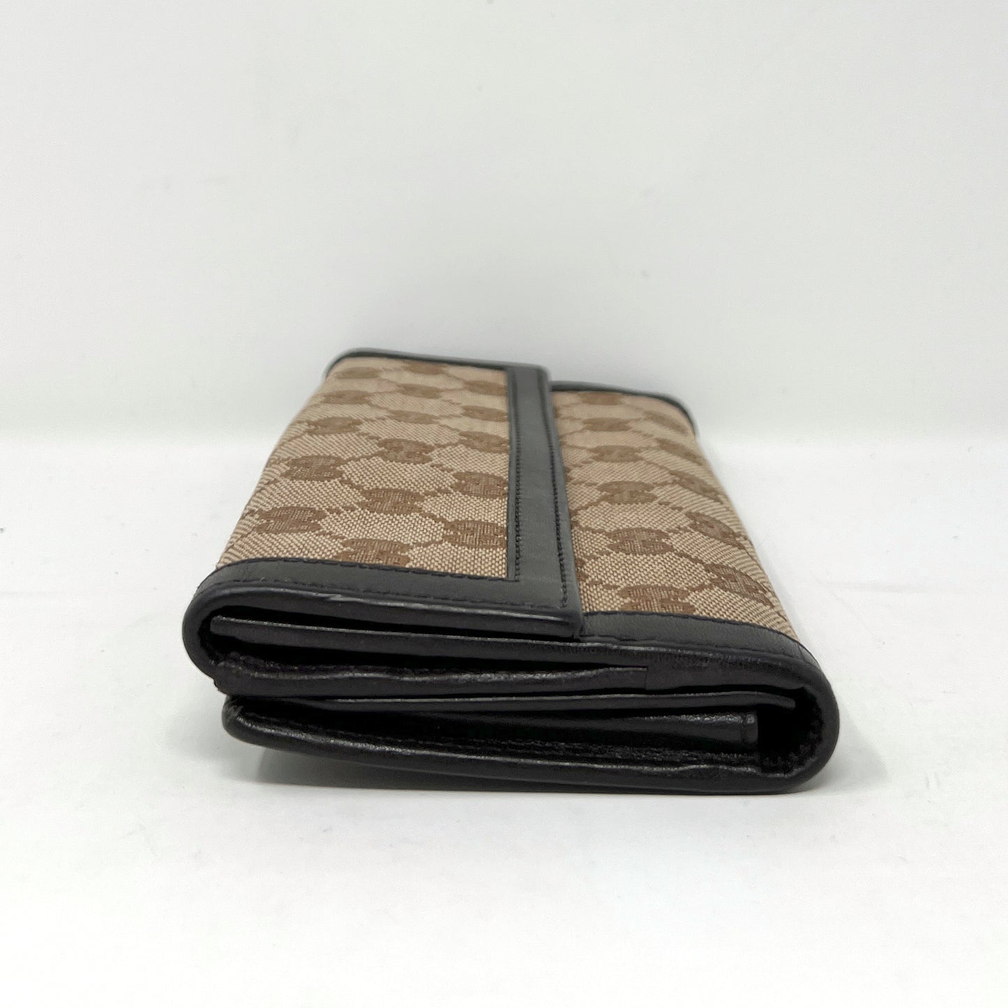 Gucci Scarlett Brown Monogram Canvas Logo Leather Trim Wallet