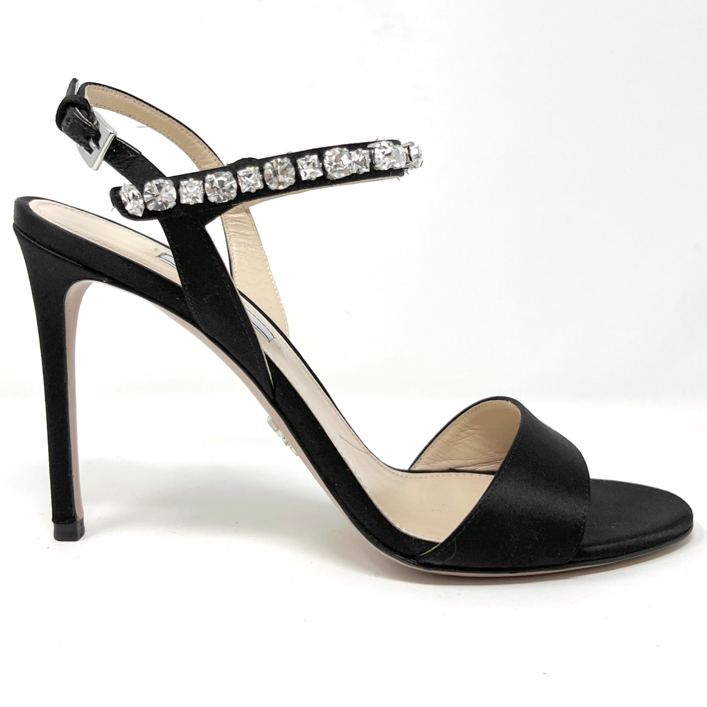 Prada Black Satin Crystal Embellished Sandals Size EU 38.5