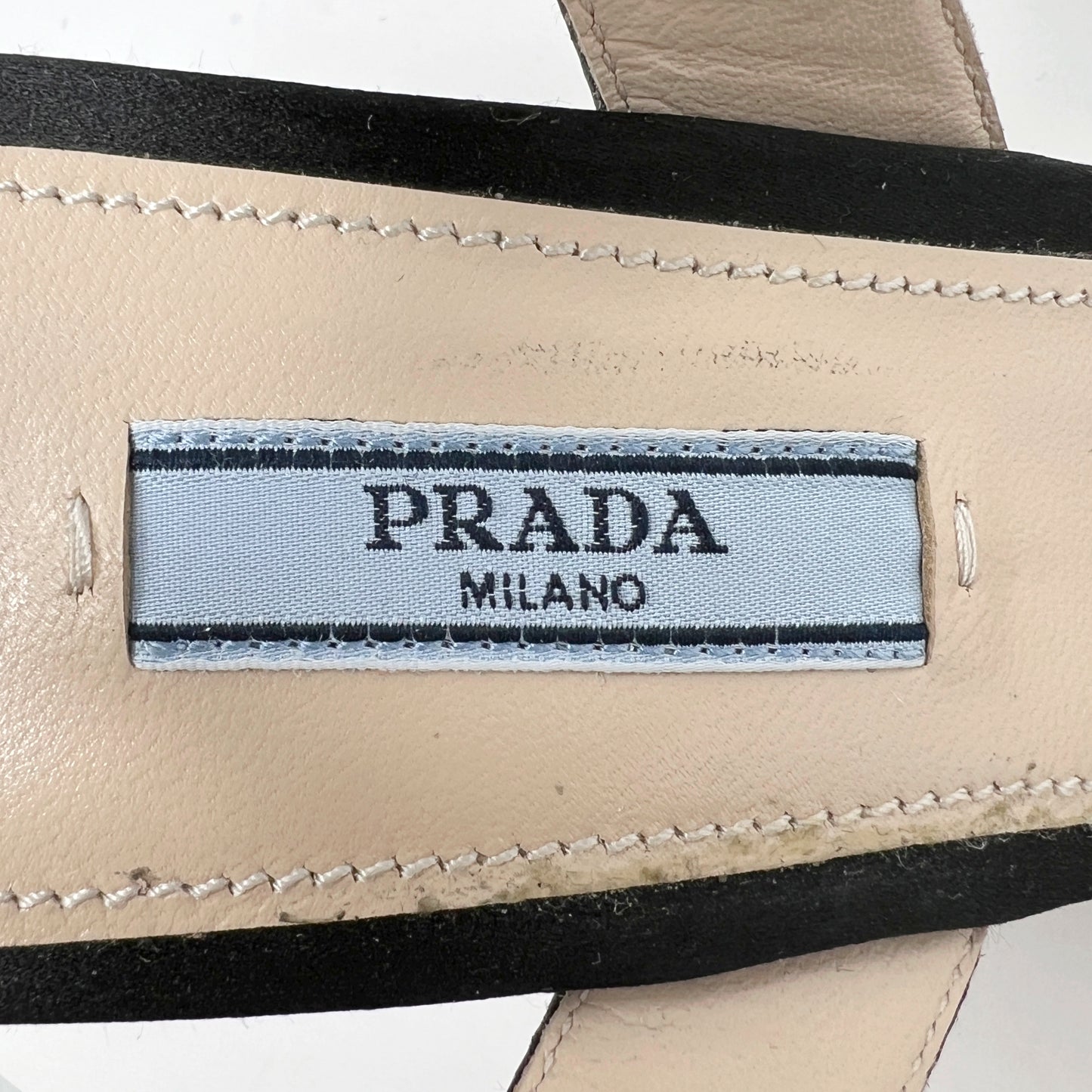 Prada Black Satin Crystal Embellished Sandals Size EU 38.5