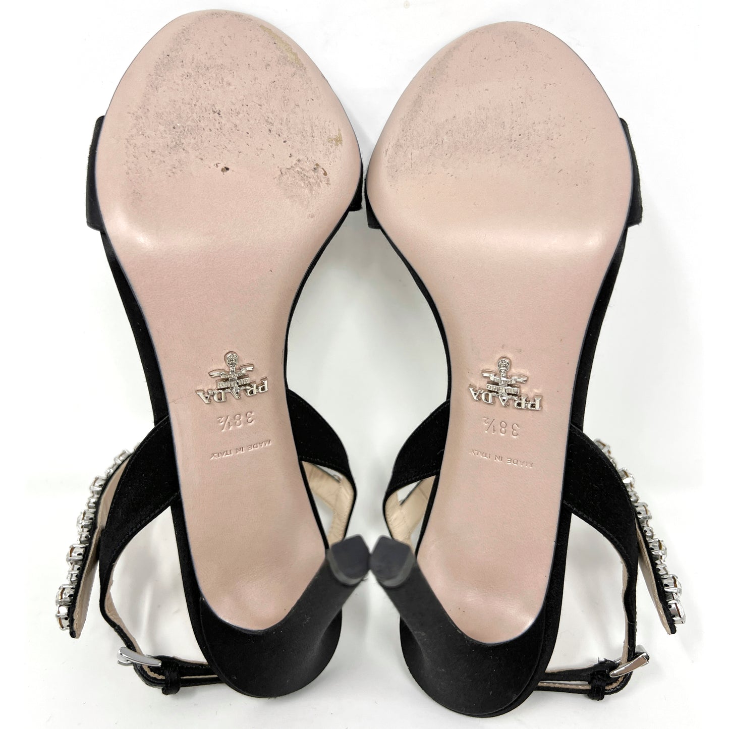 Prada Black Satin Crystal Embellished Sandals Size EU 38.5
