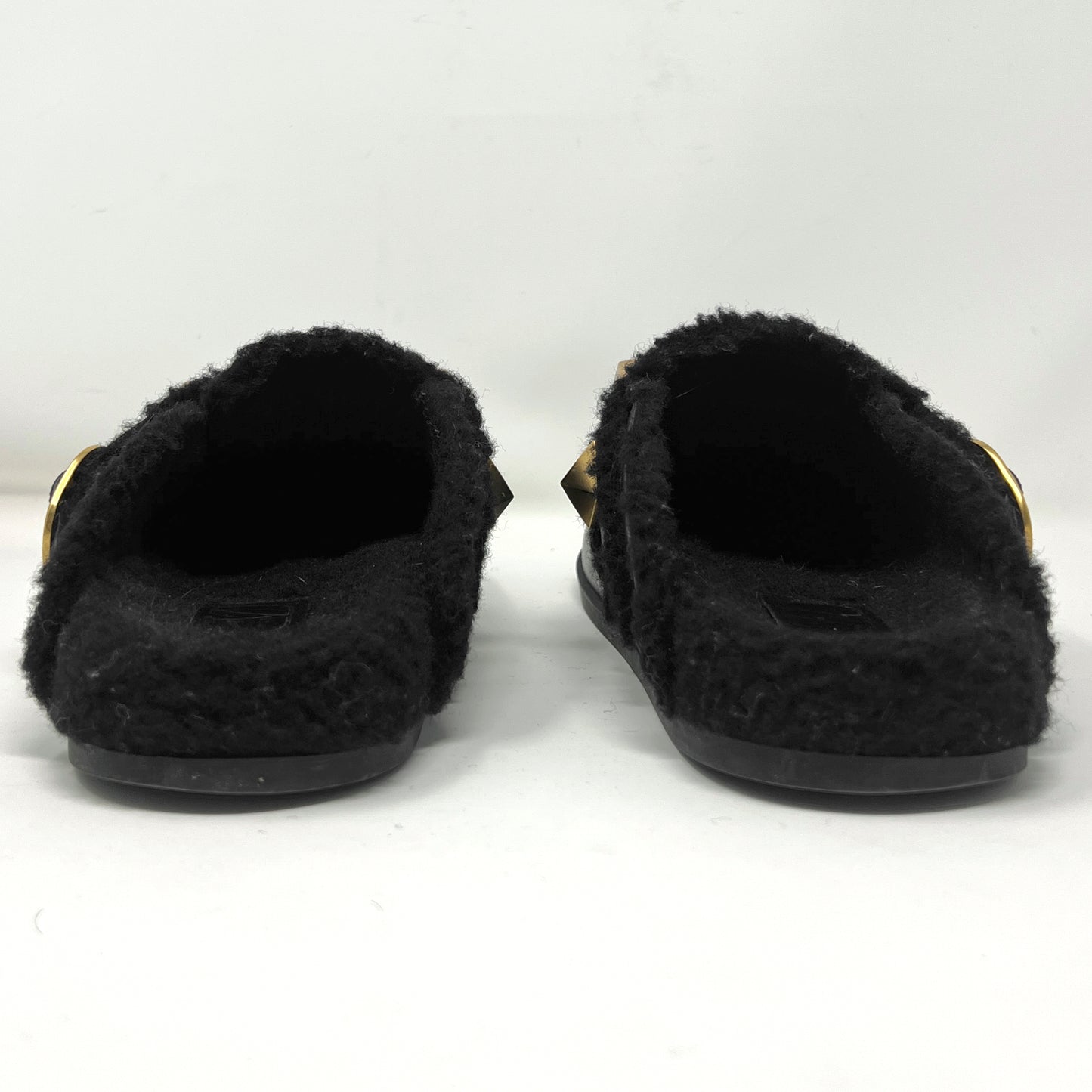 Valentino Garavani Roman Stud Shearling Lined Sabots Slippers Slip On Mules Size EU 37.5