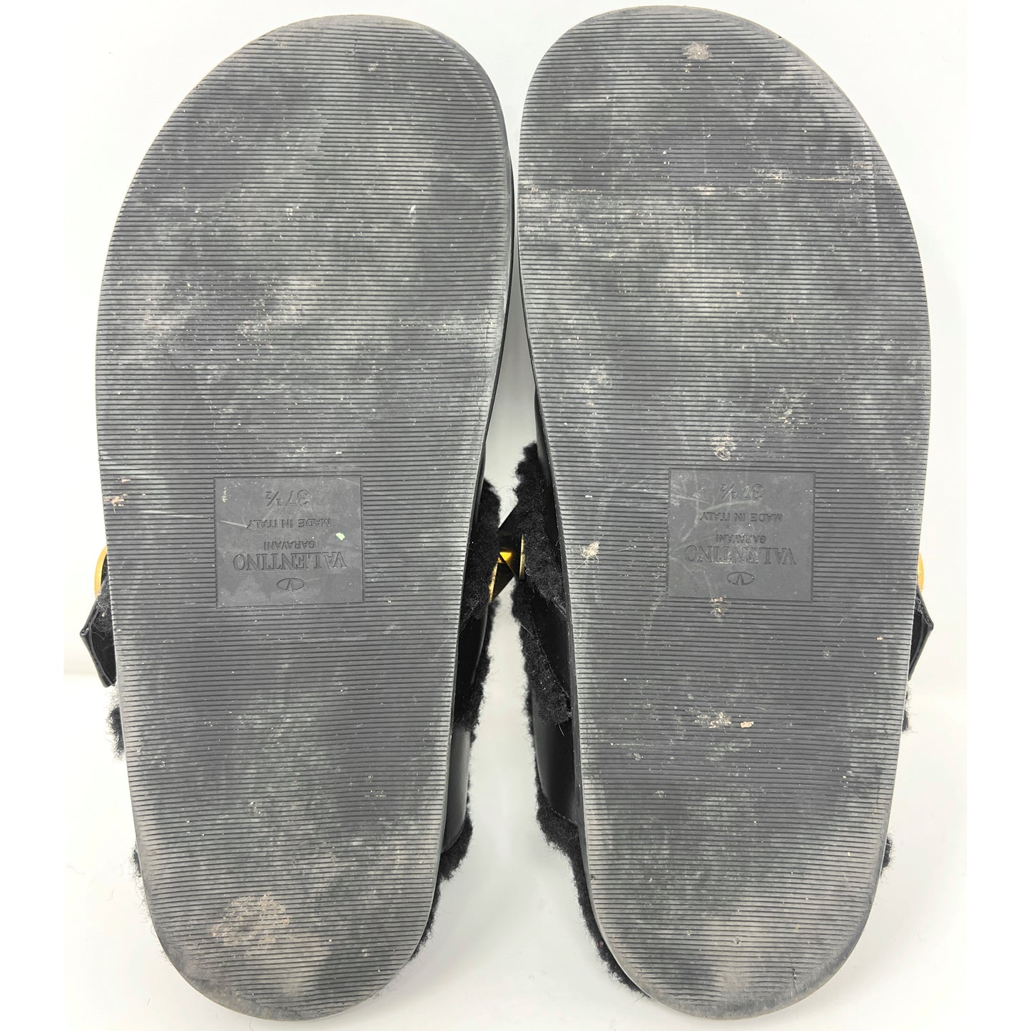 Valentino Garavani Roman Stud Shearling Lined Sabots Slippers Slip On Mules Size EU 37.5