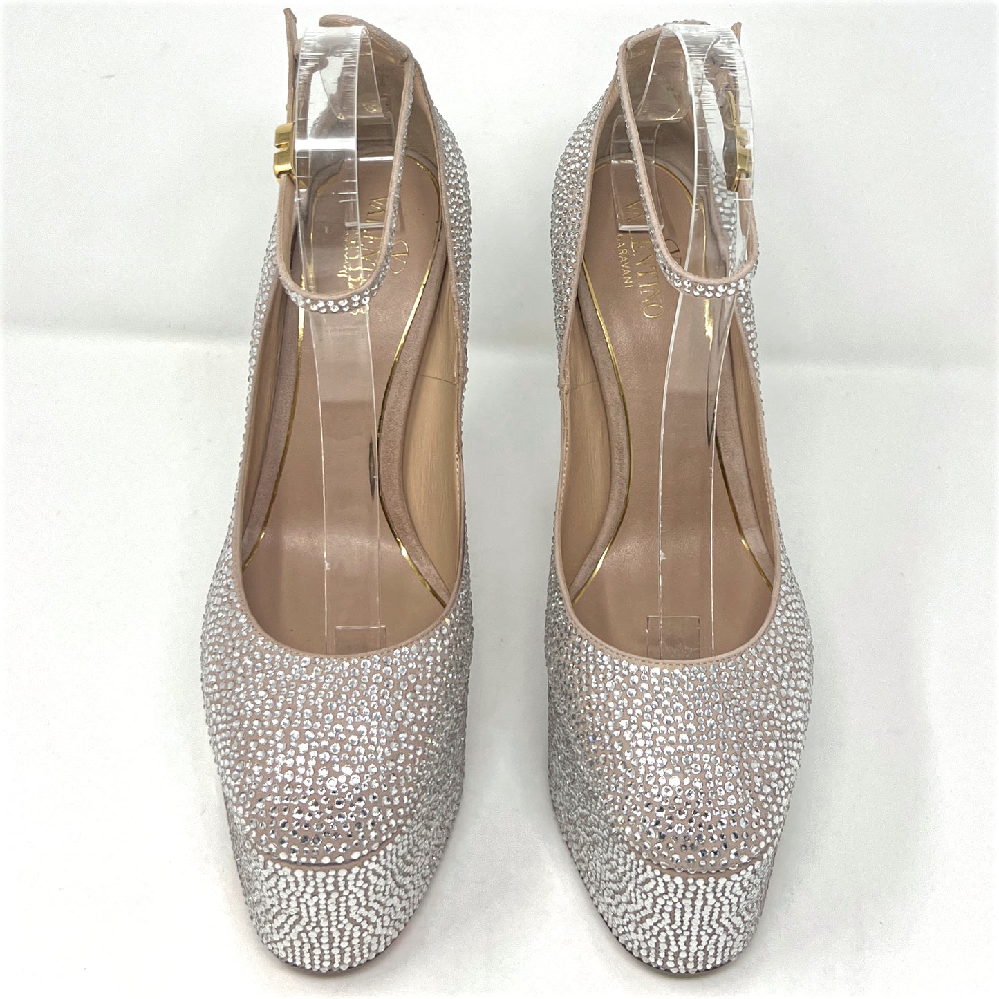 Valentino Tan-Go Strass Crystal Embellished Suede Platform Pumps Size EU 38.5