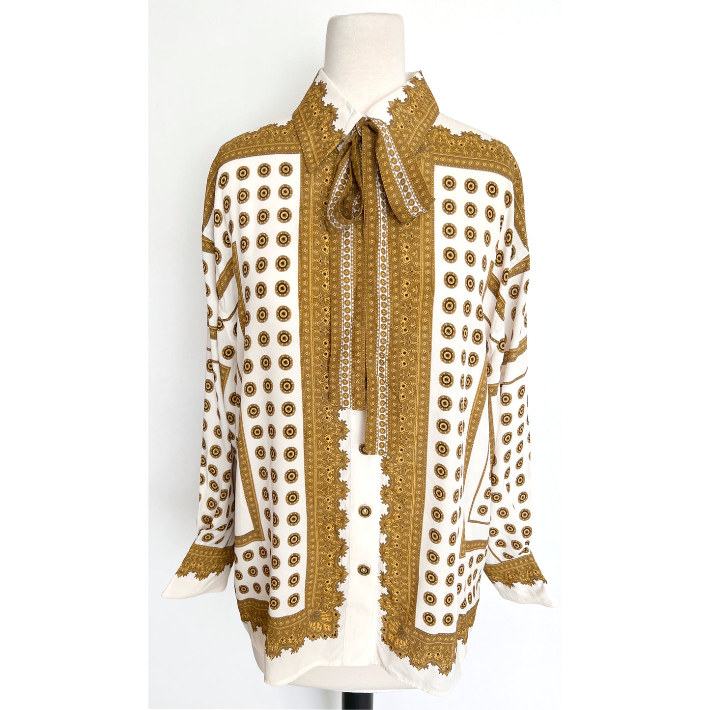 Zimmermann White Gold Neckties Polka-Dot Twill Shirt Blouse Size US 8