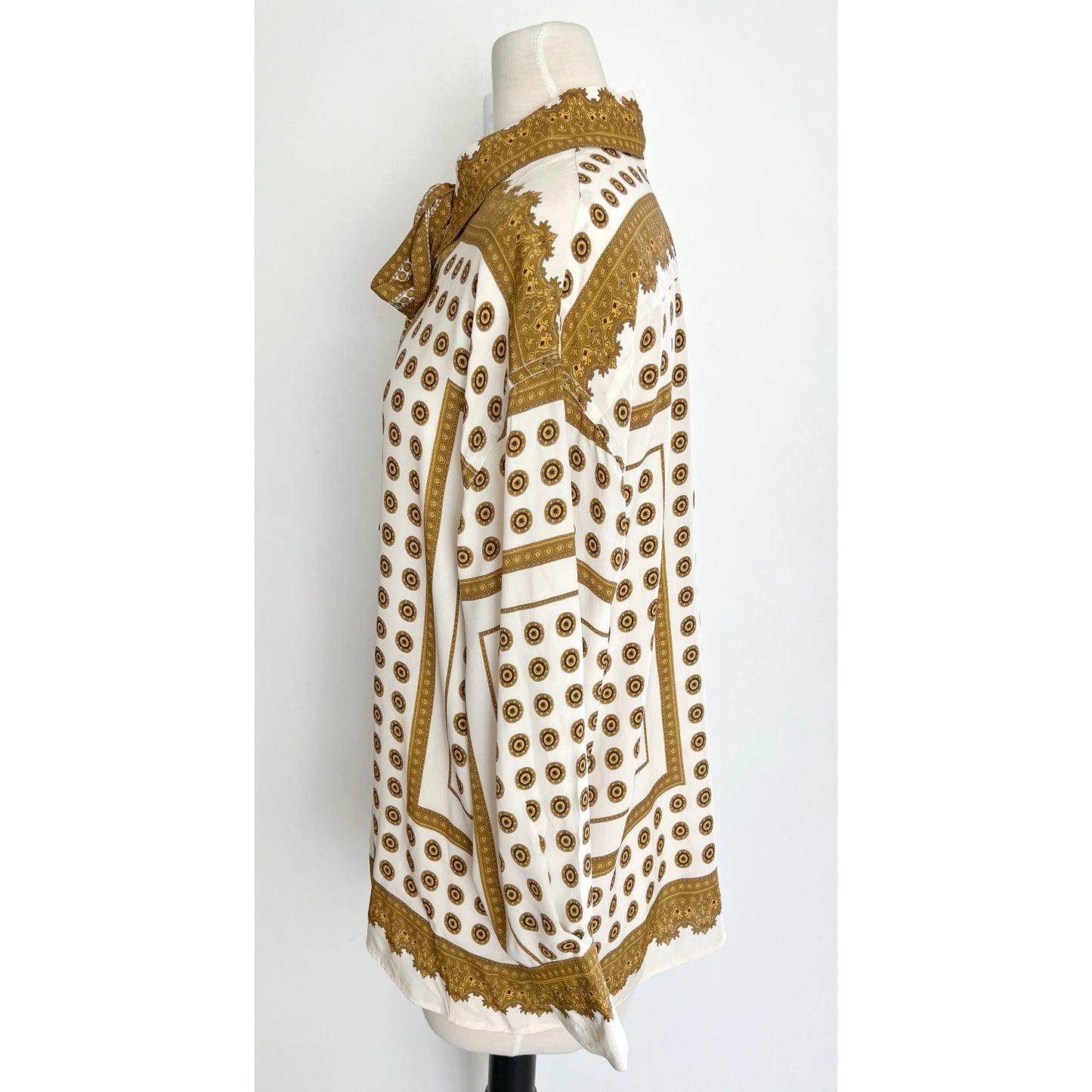 Zimmermann White Gold Neckties Polka-Dot Twill Shirt Blouse Size US 8