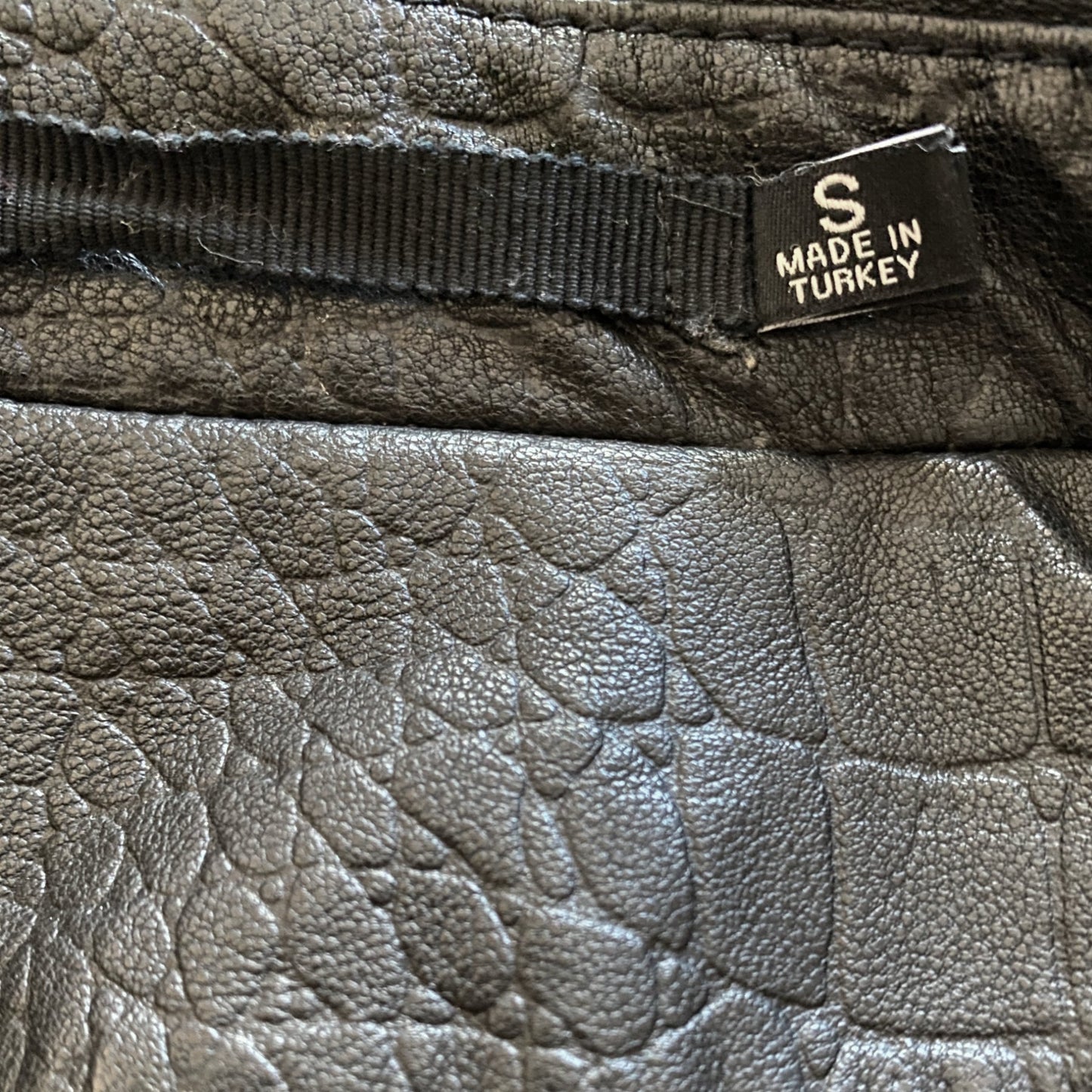 BLK DNM Black Embossed Calf Leather Motorcycle Belted Jacket Size S