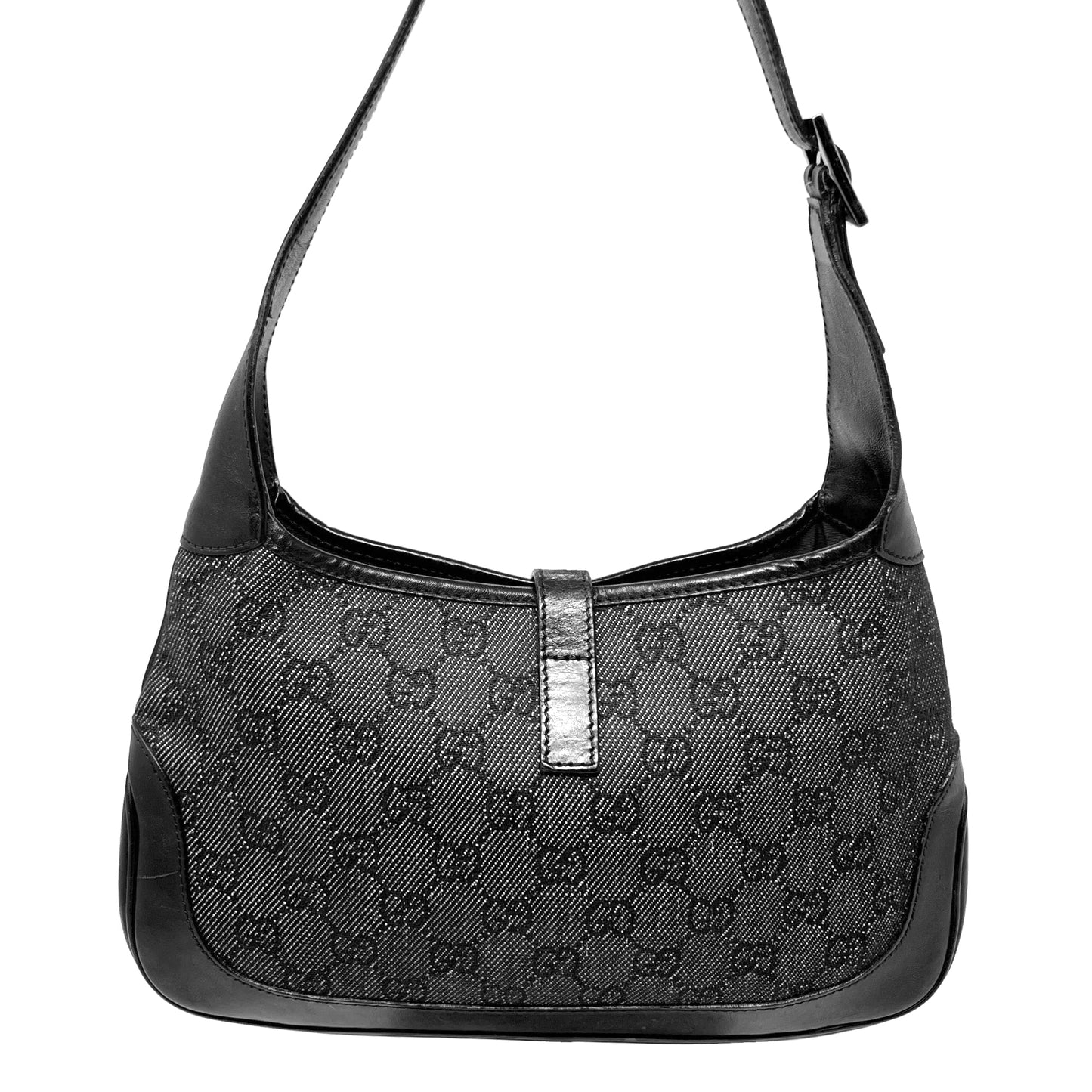 Gucci Supreme Black Monogram Leather Trim Vintage Jackie Hobo Shoulder Bag