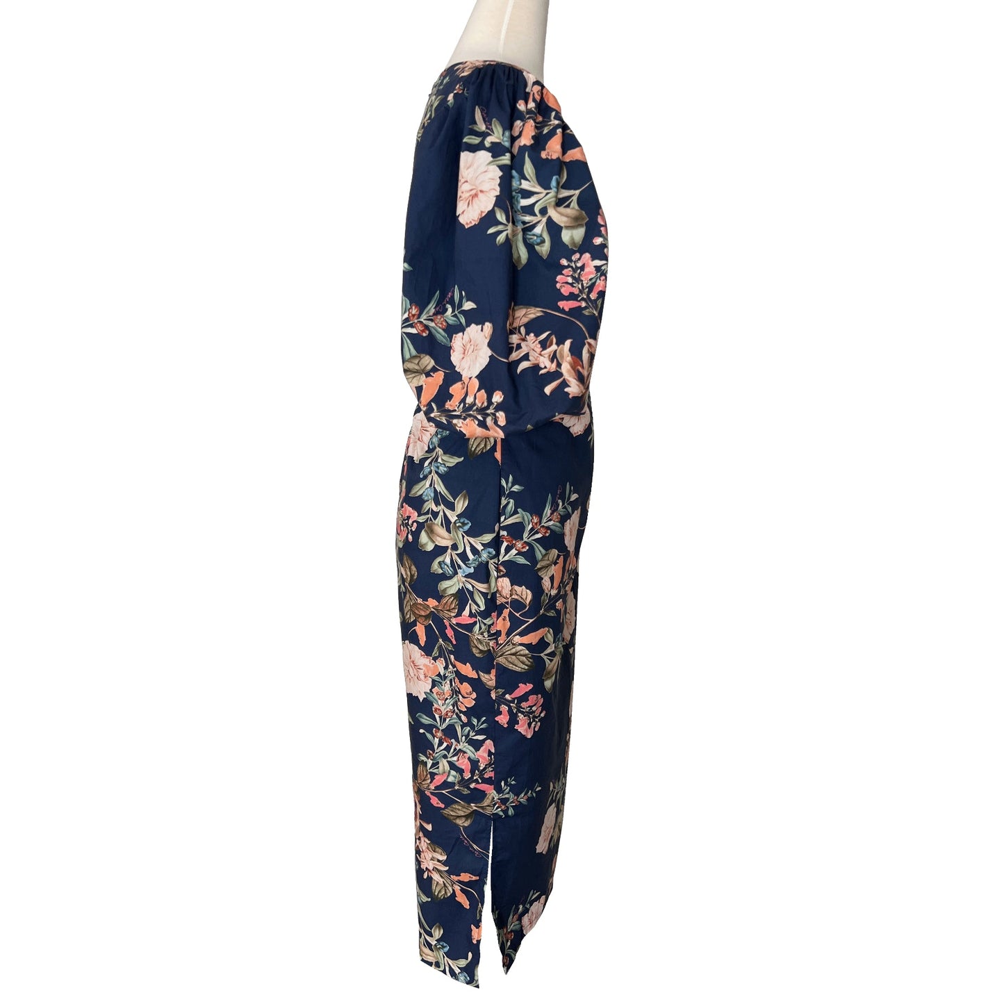 Cara Cara Blue Cotton Floral Print Andrea Puff Sleeve Cutout Midi Dress Size US 6