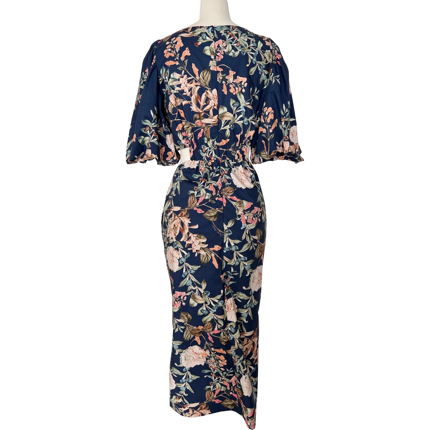 Cara Cara Blue Cotton Floral Print Andrea Puff Sleeve Cutout Midi Dress Size US 6